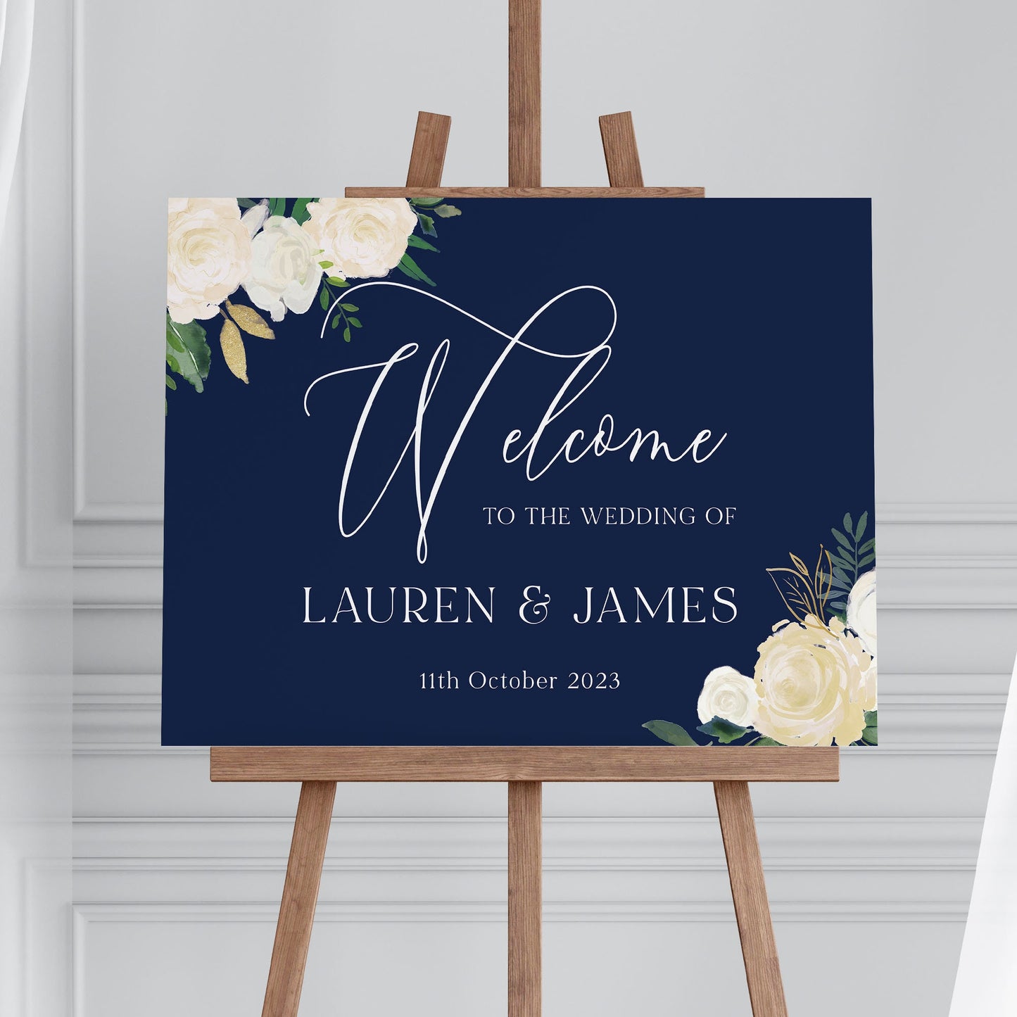 Navy Wedding Welcome Sign, Navy & White Floral Wedding Sign, Welcome to our Wedding Sign, Wedding Decorations, Elegant Navy Wedding Decor