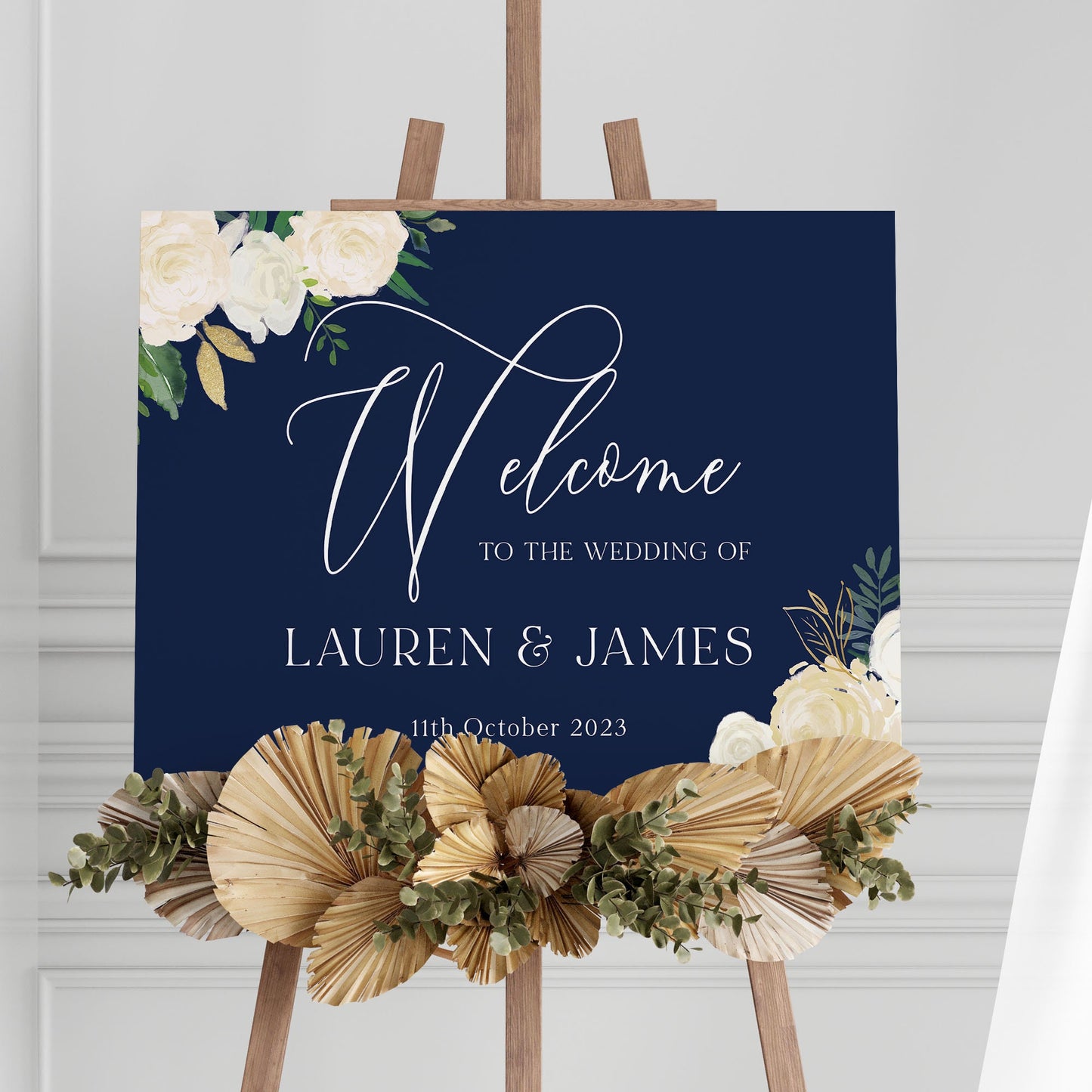 Navy Wedding Welcome Sign, Navy & White Floral Wedding Sign, Welcome to our Wedding Sign, Wedding Decorations, Elegant Navy Wedding Decor