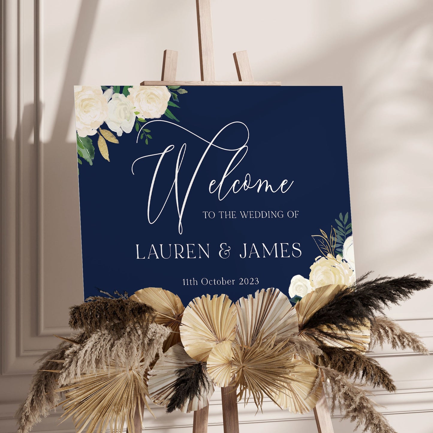 Navy Wedding Welcome Sign, Navy & White Floral Wedding Sign, Welcome to our Wedding Sign, Wedding Decorations, Elegant Navy Wedding Decor