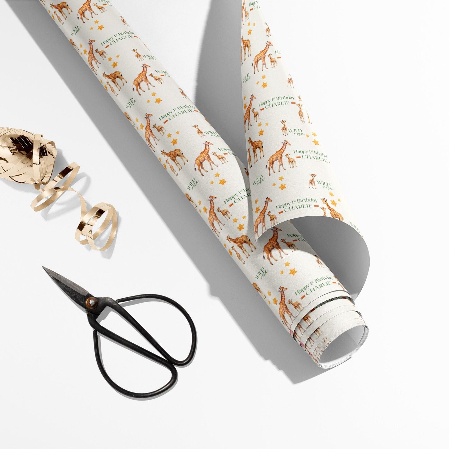 Personalised Wild One Birthday Wrapping Paper, Sarafi Animals Gift Wrap, Baby's First Birthday Wrapping Paper, Giraffe Theme