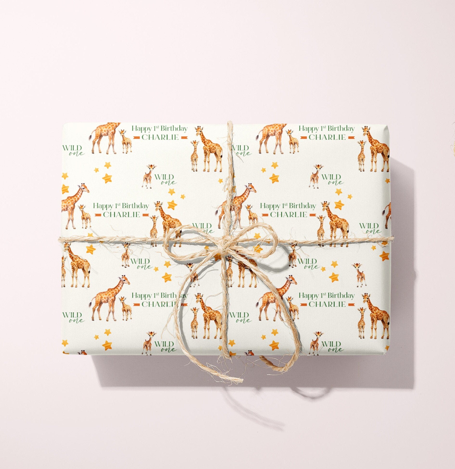 Personalised Wild One Birthday Wrapping Paper, Sarafi Animals Gift Wrap, Baby's First Birthday Wrapping Paper, Giraffe Theme
