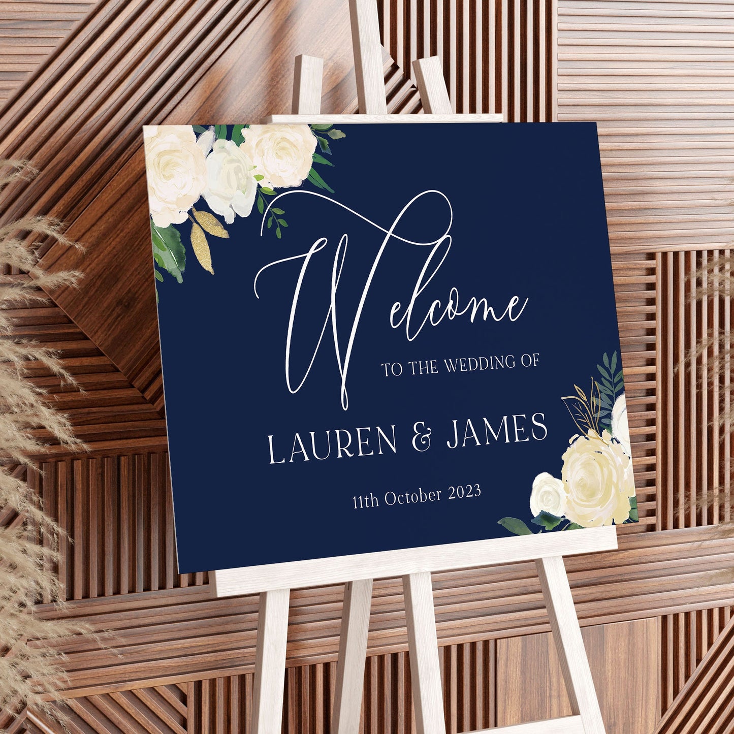 Navy Wedding Welcome Sign, Navy & White Floral Wedding Sign, Welcome to our Wedding Sign, Wedding Decorations, Elegant Navy Wedding Decor