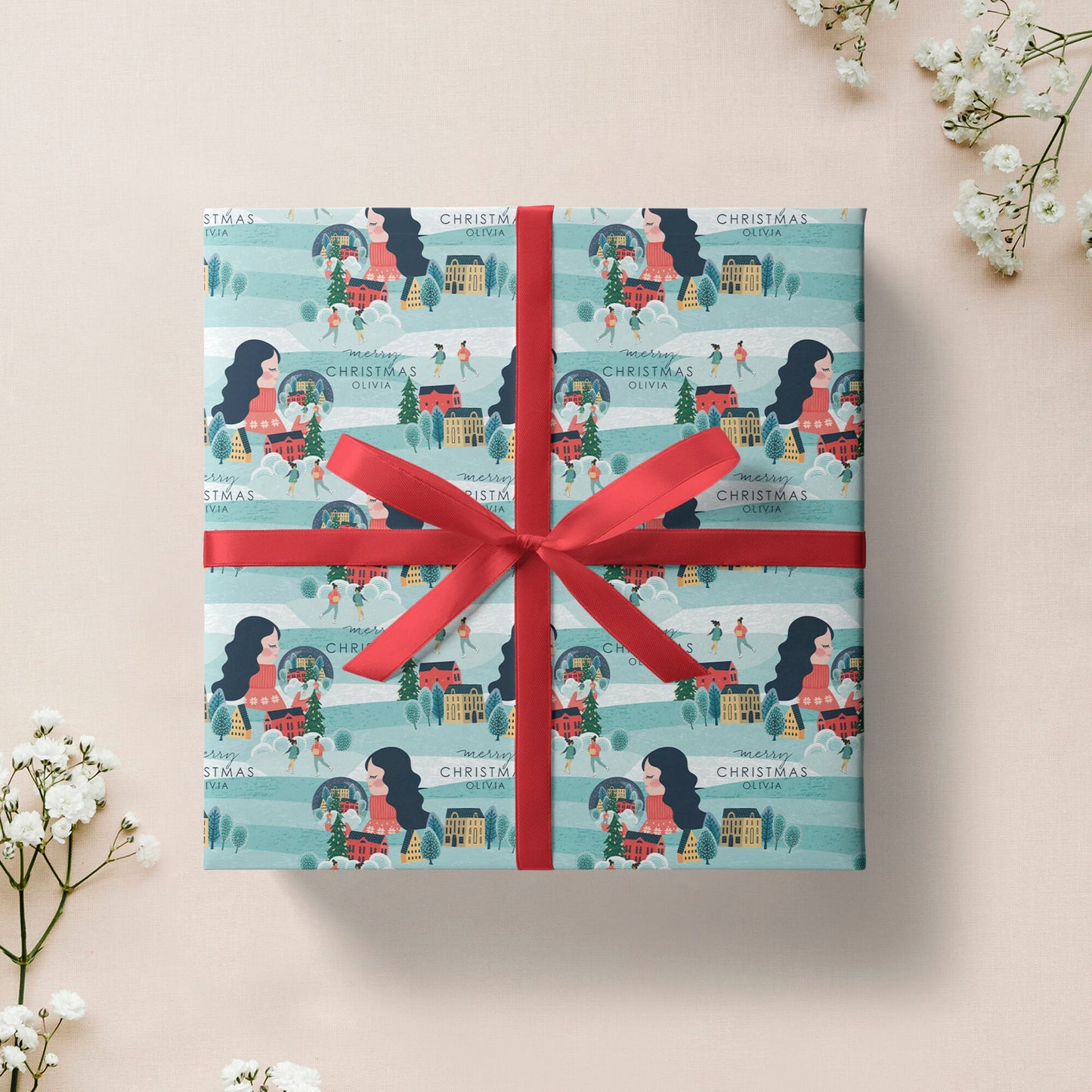 Personalised Snow Globe Christmas Wrapping Paper, Luxury Xmas Gift Wrap, Name Christmas Wrapping Paper Roll, Festive Wrapping Paper