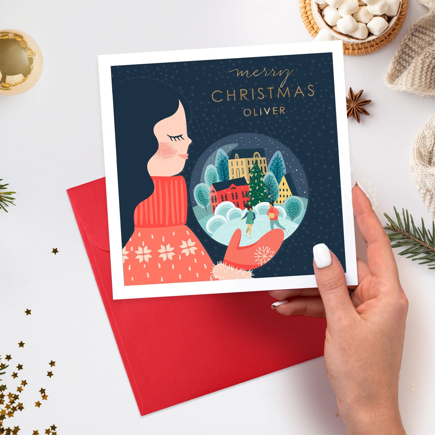 Personalised Snow Globe Christmas Wrapping Paper, Luxury Xmas Gift Wrap, Name Christmas Wrapping Paper Roll, Festive Wrapping Paper