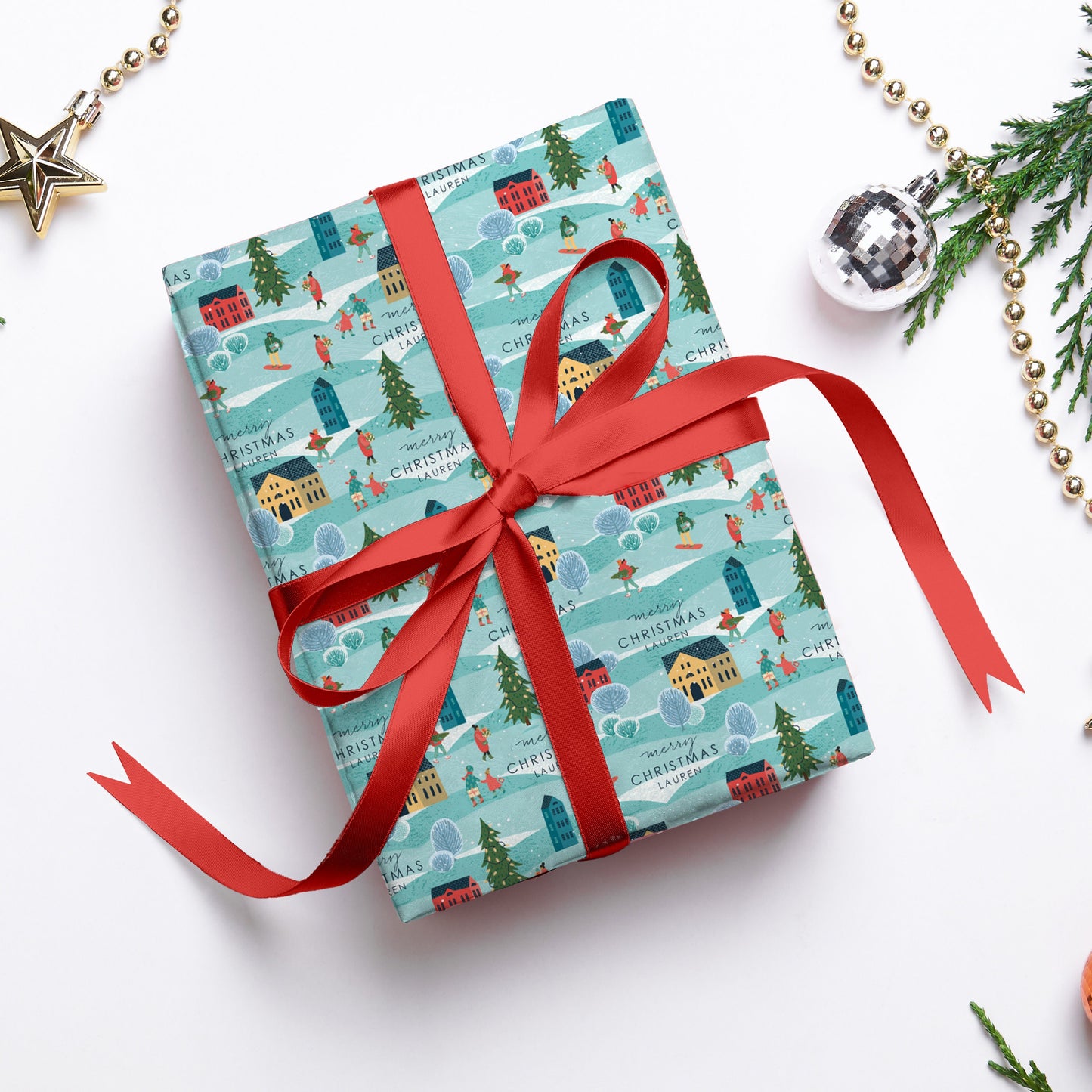 Snowy Scene Christmas Wrapping Paper, Personalised Christmas Paper, Name Christmas Gift Wrap, Luxury Christmas Wrapping Paper Roll