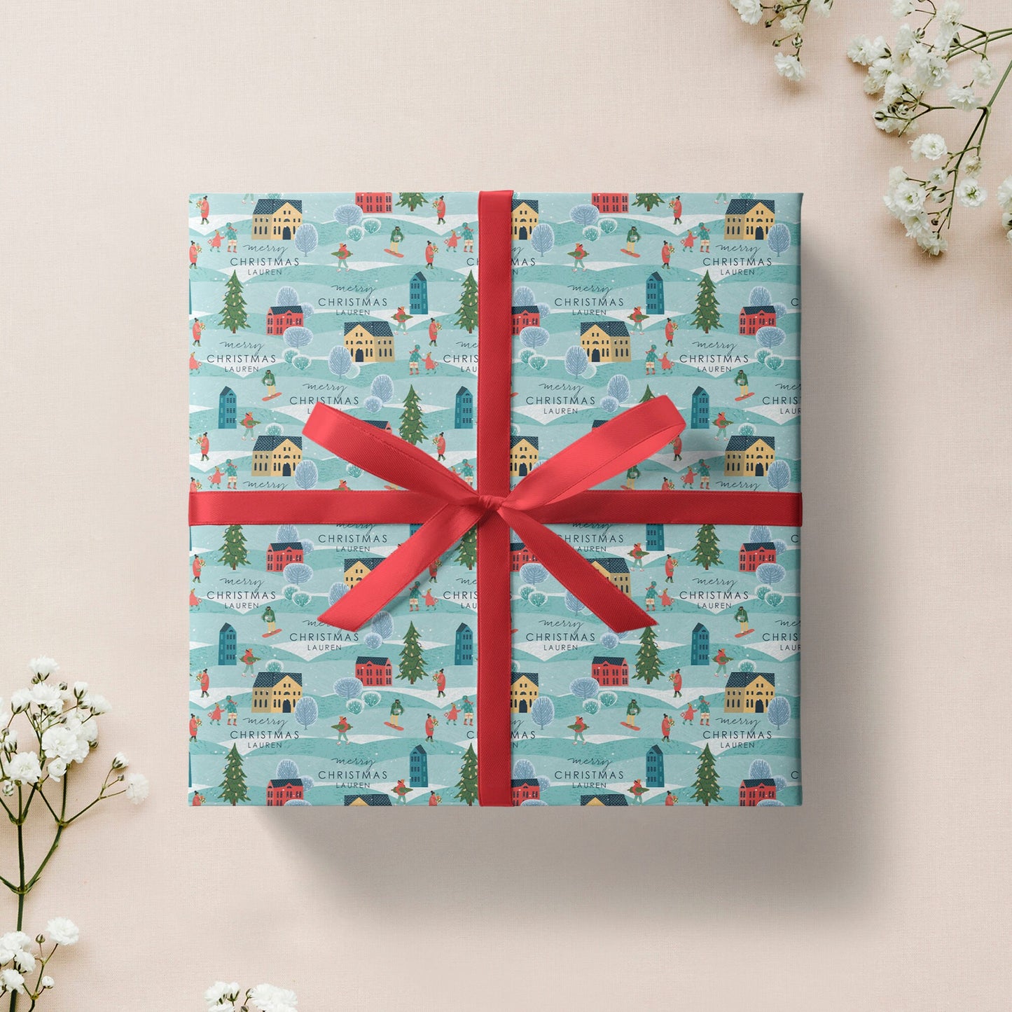 Snowy Scene Christmas Wrapping Paper, Personalised Christmas Paper, Name Christmas Gift Wrap, Luxury Christmas Wrapping Paper Roll