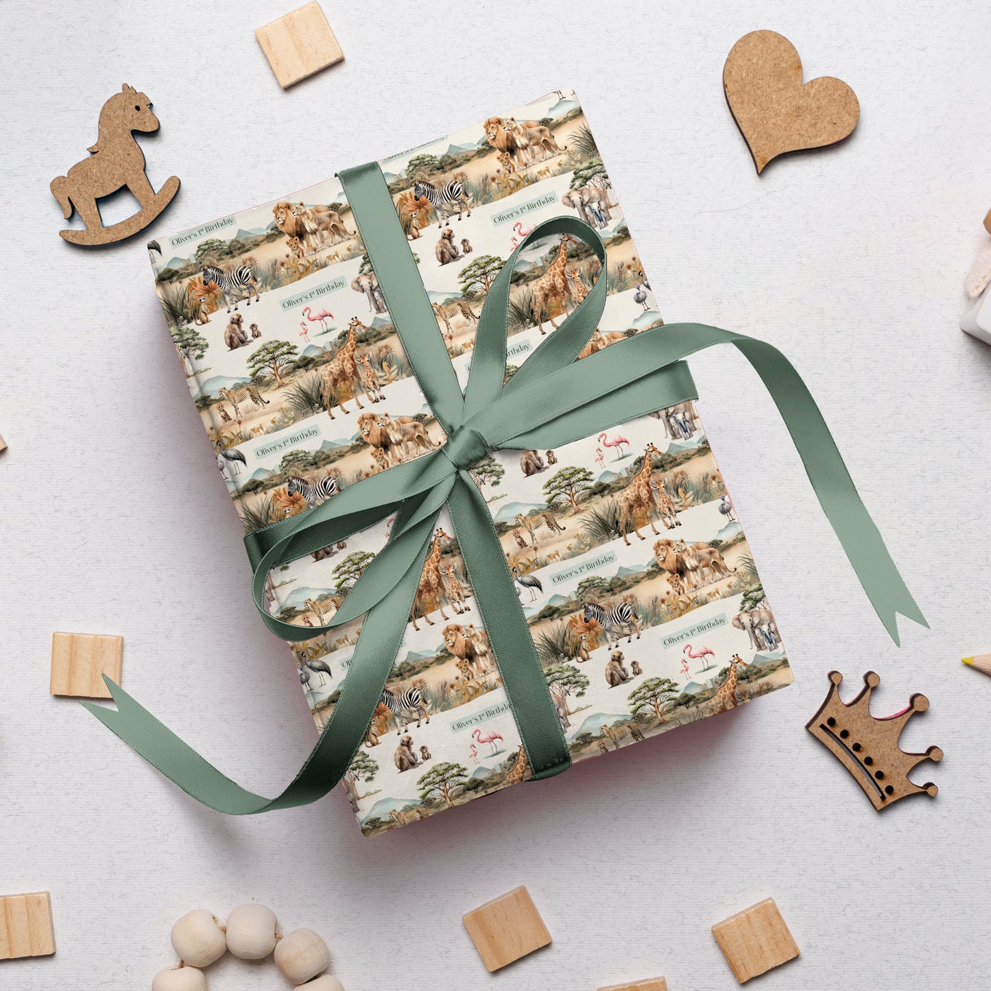 Personalised Safari Animals Birthday Wrapping Paper, Zoo Animals Gift Paper with name,Safari Family Wrapping Paper, Jungle Animals Gift Wrap