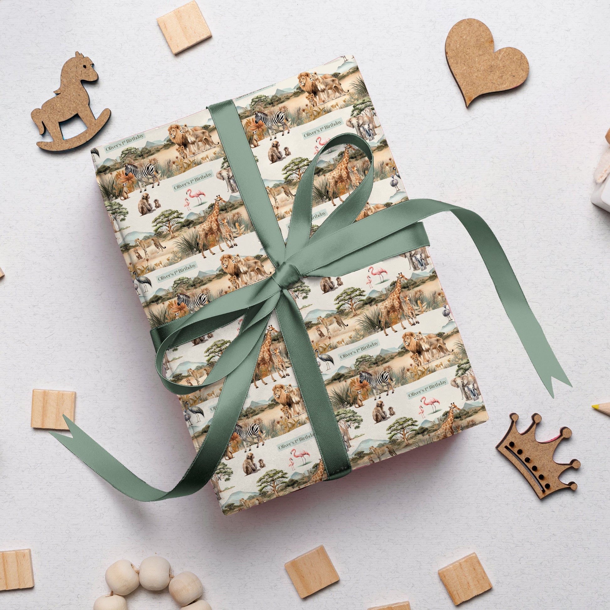 Personalised Safari Animals Birthday Wrapping Paper, Zoo Animals Gift Paper with name,Safari Family Wrapping Paper, Jungle Animals Gift Wrap