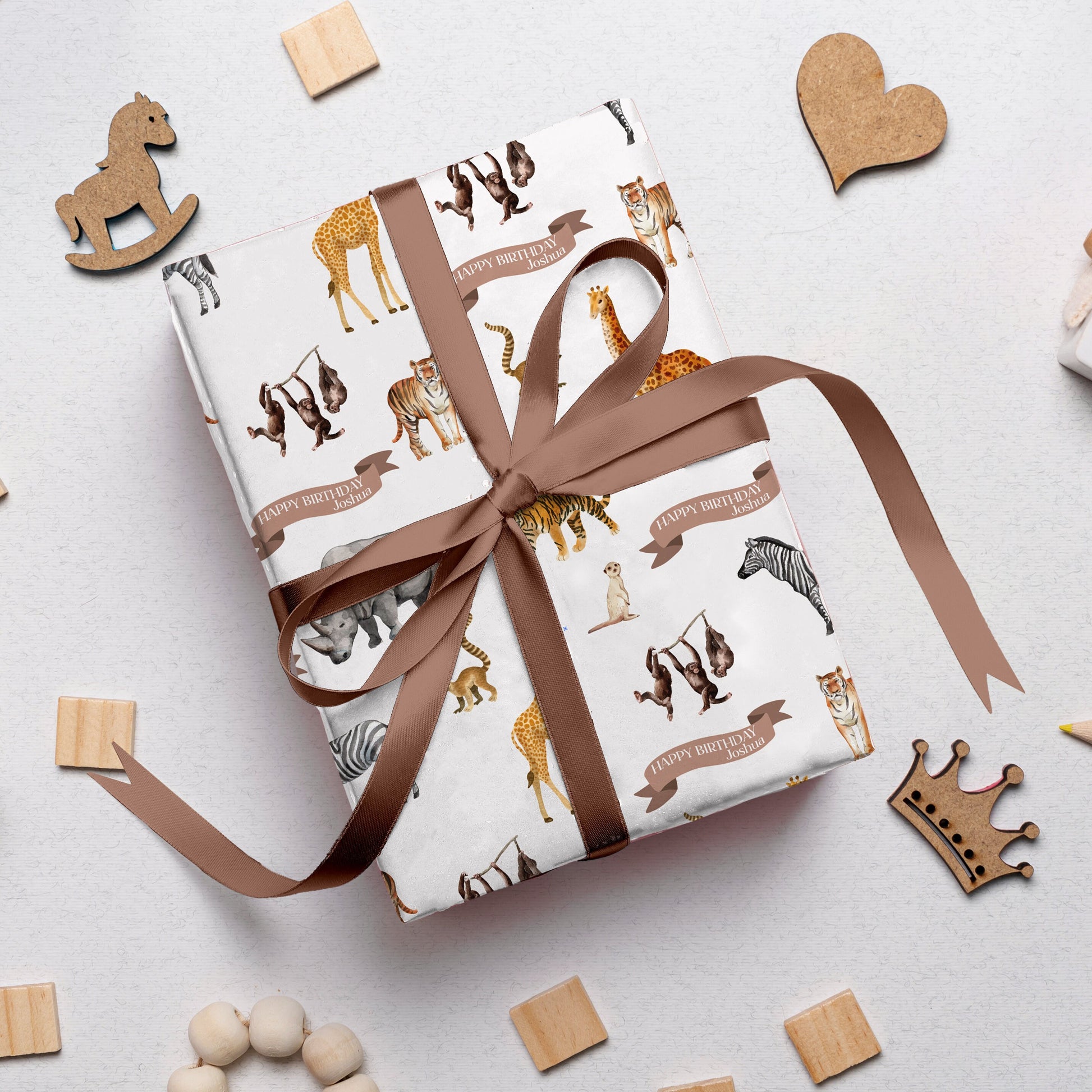 Personalised Animal Print Safari Birthday Wrapping Paper, Zoo Animal Gift Paper with name, Wild Animal Wrapping Paper, Birthday Gift Wrap