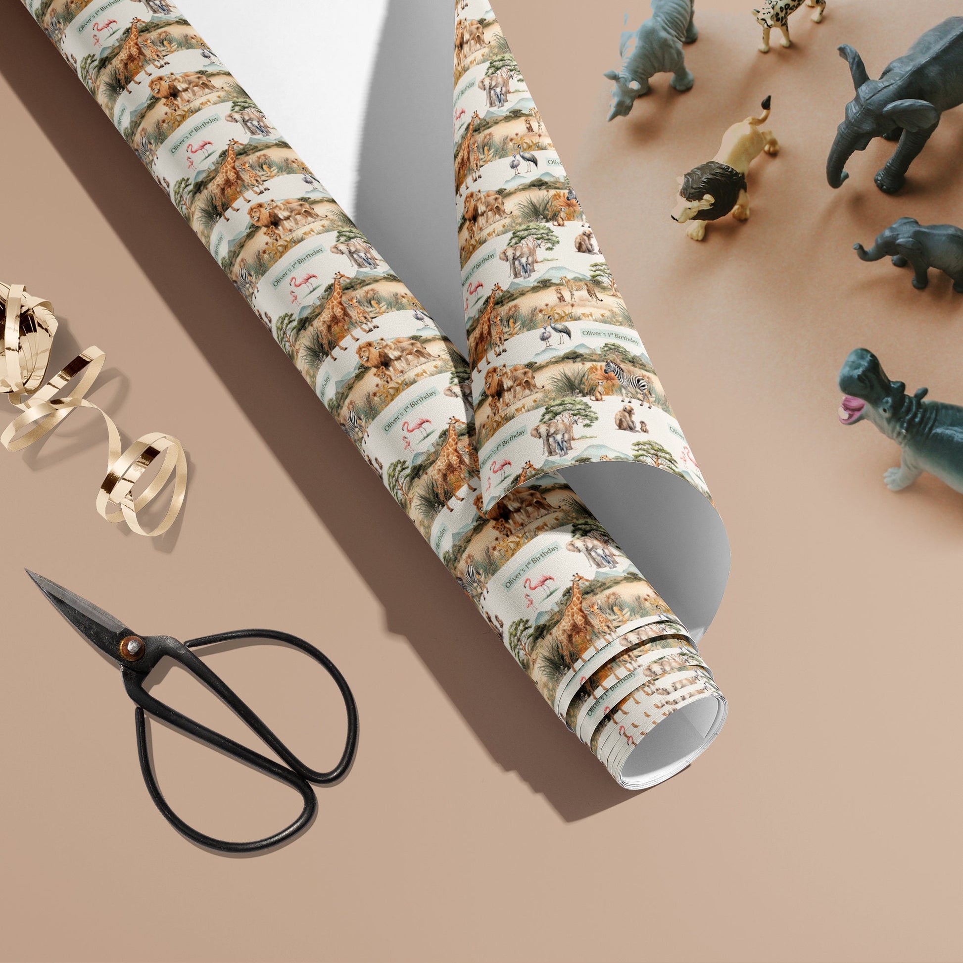 Personalised Safari Animals Birthday Wrapping Paper, Zoo Animals Gift Paper with name,Safari Family Wrapping Paper, Jungle Animals Gift Wrap