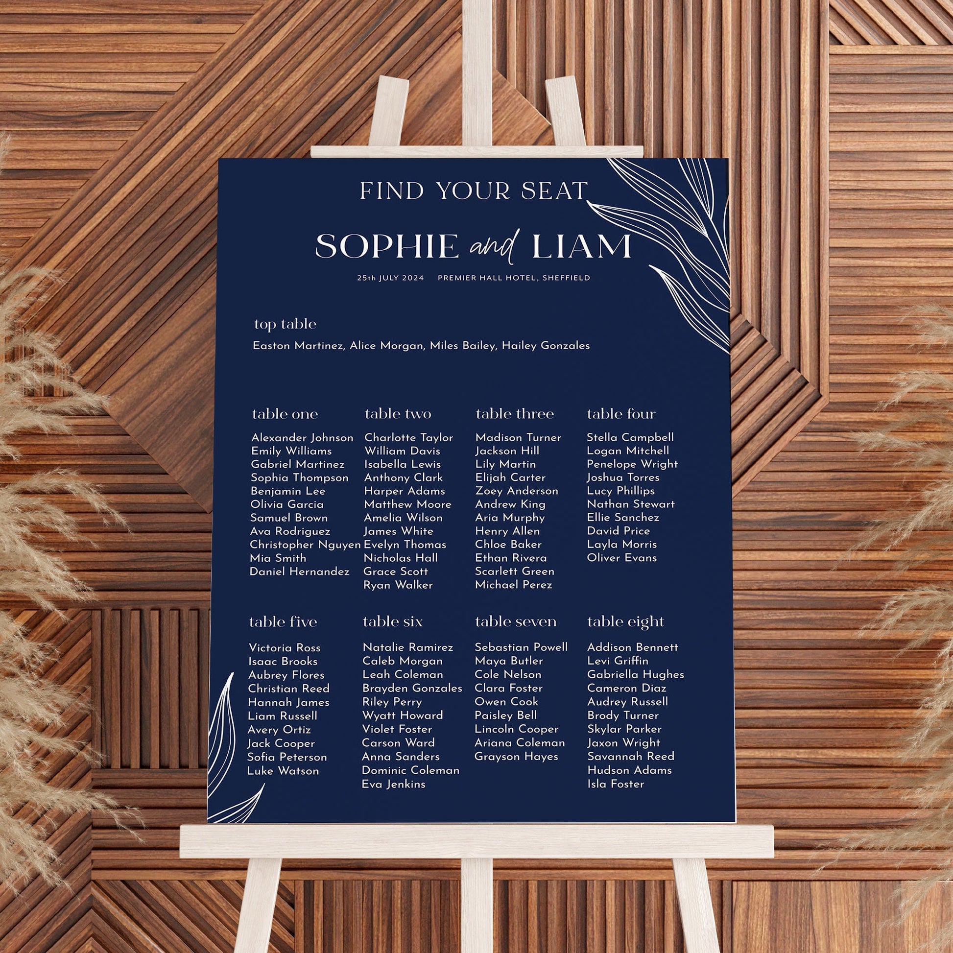 Elegant Navy Wedding Table Plan, Navy Seating Plan, Simple Navy Wedding Table Plan, Navy Find Your Seat Sign, Navy & White Wedding Entrance