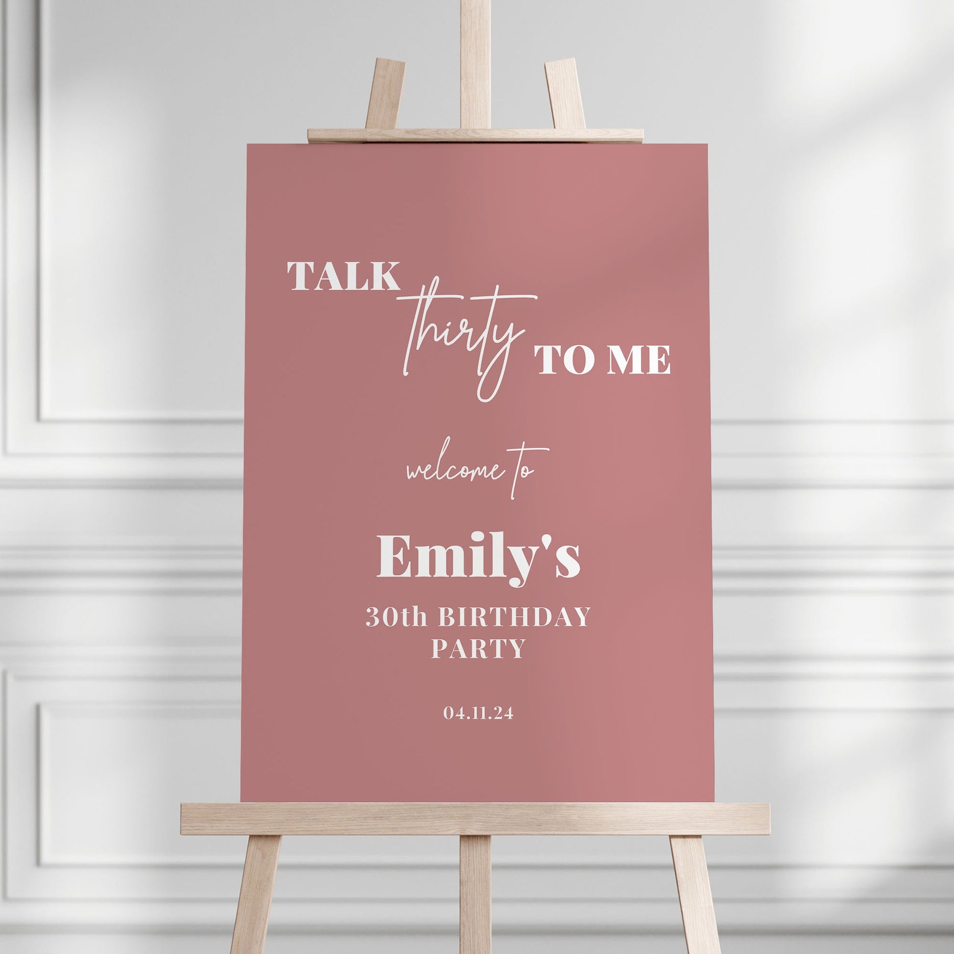 Talk Thirty To Me Birthday Party Sign, Dusty Pink 30th Modern Birthday Sign, Birthday Welcome Sign Party, 30th Birthday, Birthday Sign Party