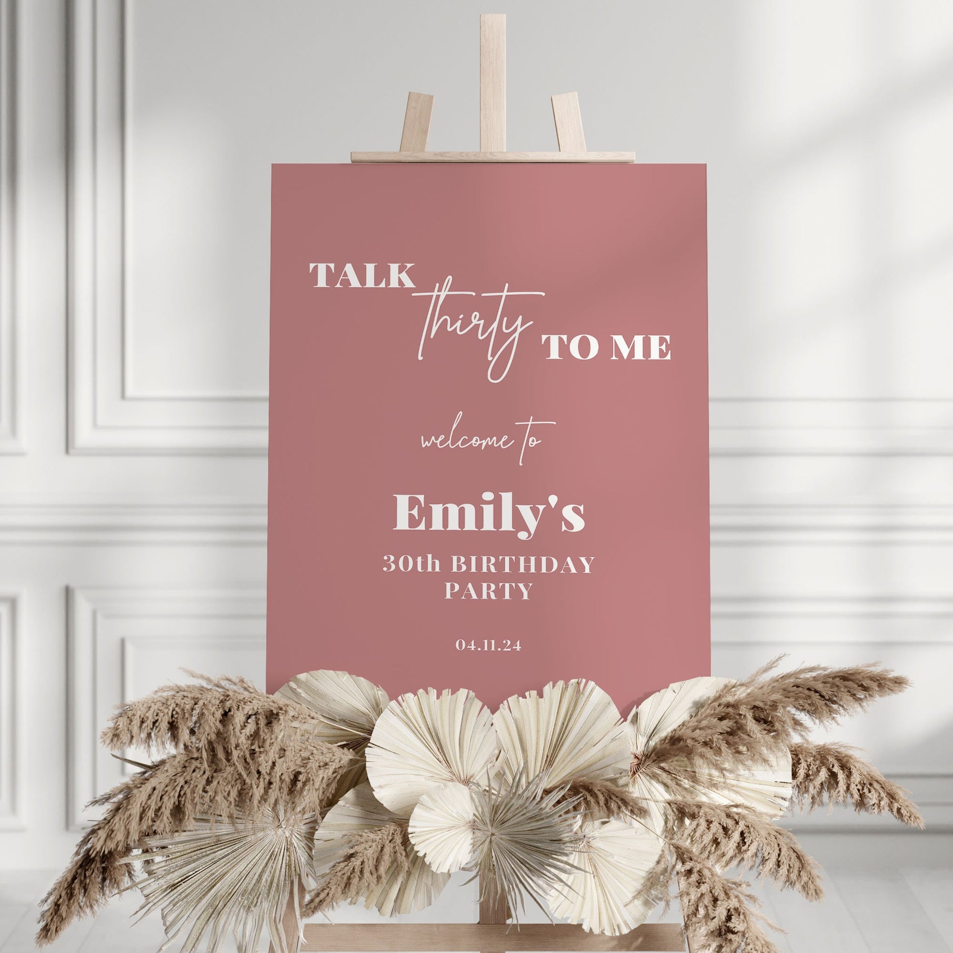 Talk Thirty To Me Birthday Party Sign, Dusty Pink 30th Modern Birthday Sign, Birthday Welcome Sign Party, 30th Birthday, Birthday Sign Party