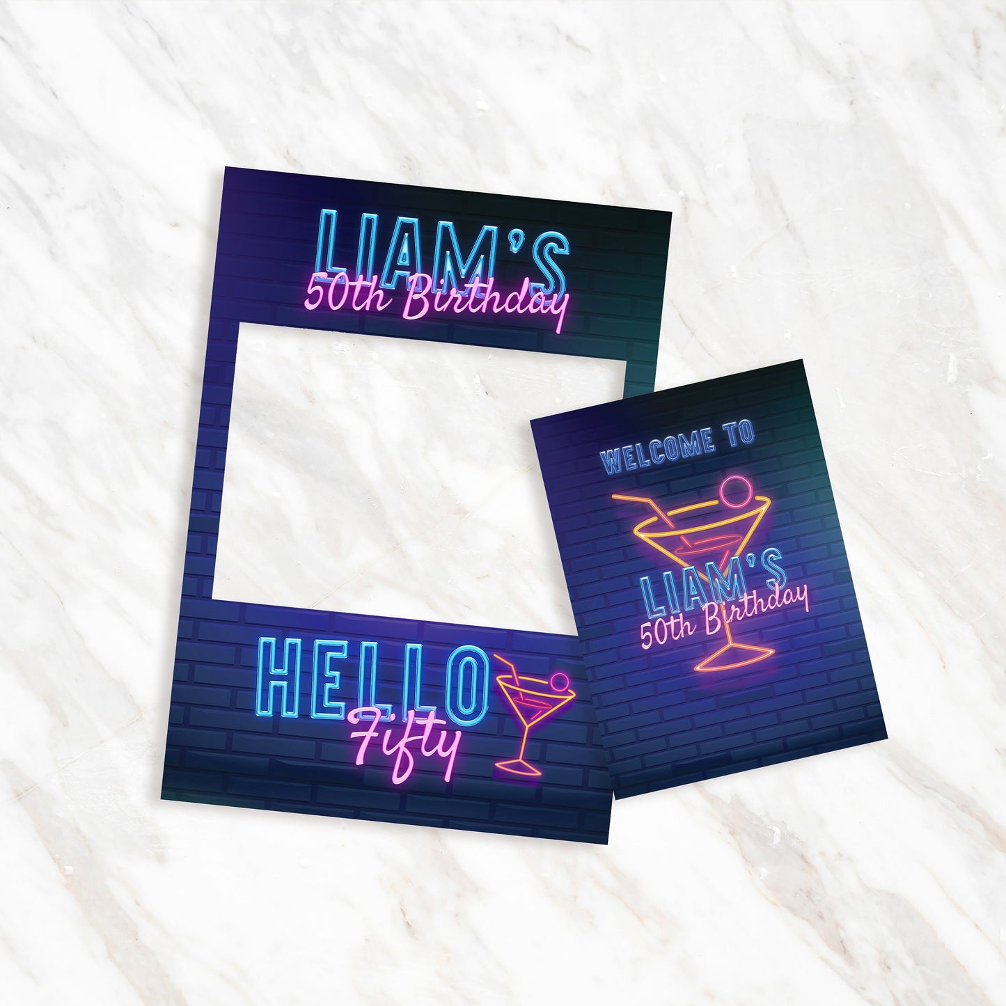 Neon Birthday Party Selfie Frame and Matching Party Sign, 80's Theme Party Decorations, Neon Selfie Frame, Neon Party Sign