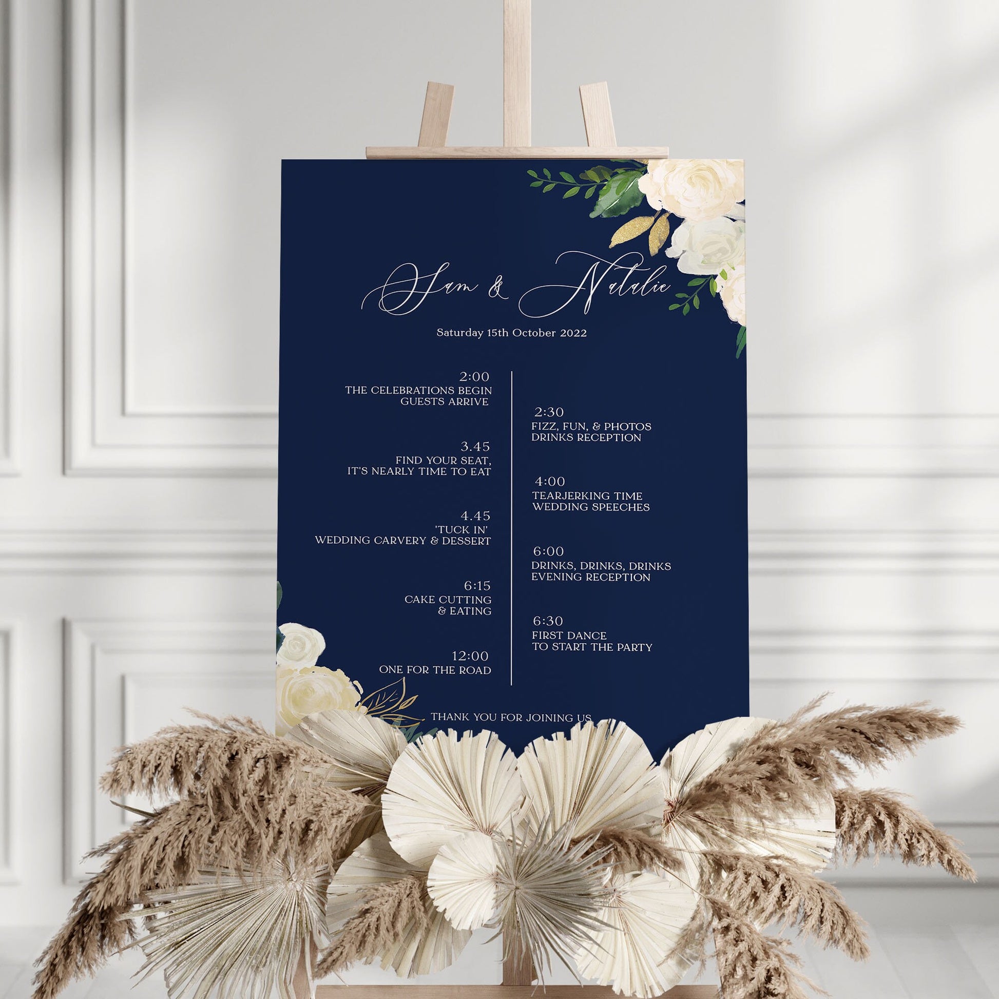 Navy Wedding Order of the Day Sign, Navy & White Floral Wedding Order of Events Board, Navy Wedding Sign, Navy Wedding Decorations