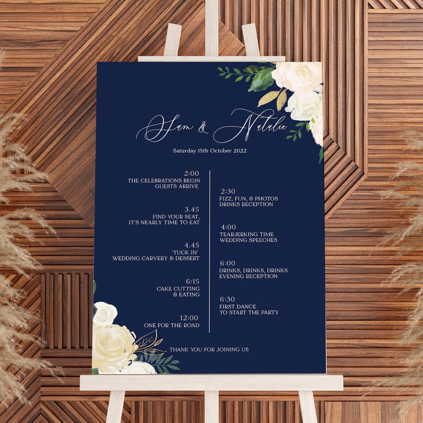 Navy Wedding Order of the Day Sign, Navy & White Floral Wedding Order of Events Board, Navy Wedding Sign, Navy Wedding Decorations