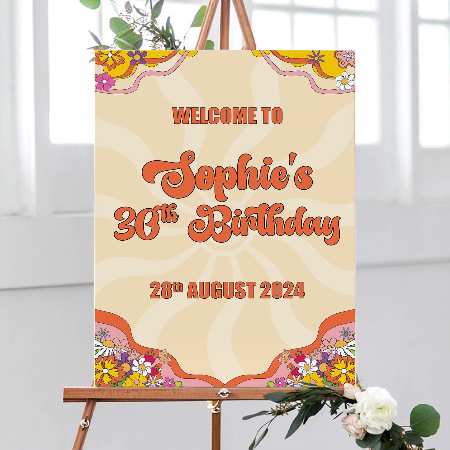 Retro Birthday Party Welcome Sign, 70's Birthday Party Theme, 60's Birthday Theme, Retro Groovy Party Sign,