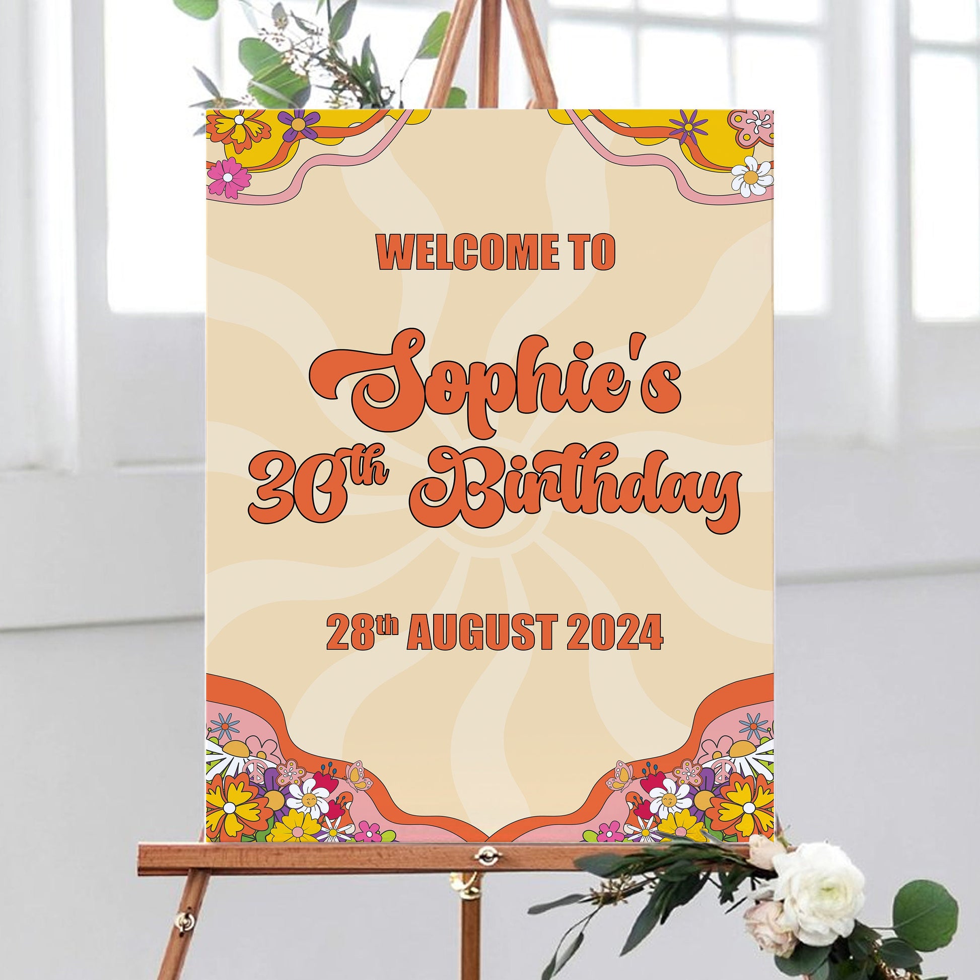 Retro Birthday Party Welcome Sign, 70's Birthday Party Theme, 60's Birthday Theme, Retro Groovy Party Sign,