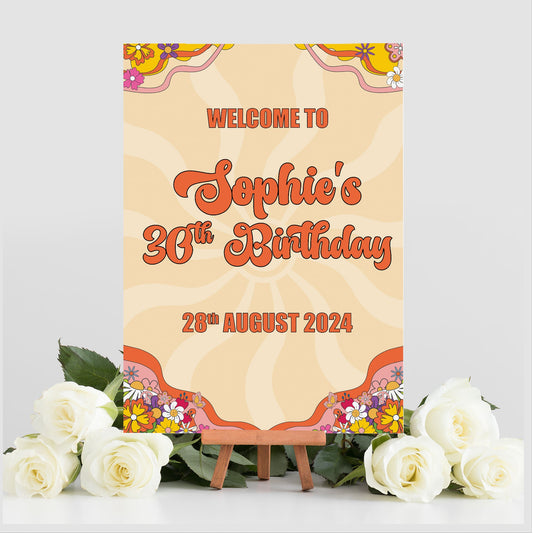 Retro Birthday Party Welcome Sign, 70's Birthday Party Theme, 60's Birthday Theme, Retro Groovy Party Sign,