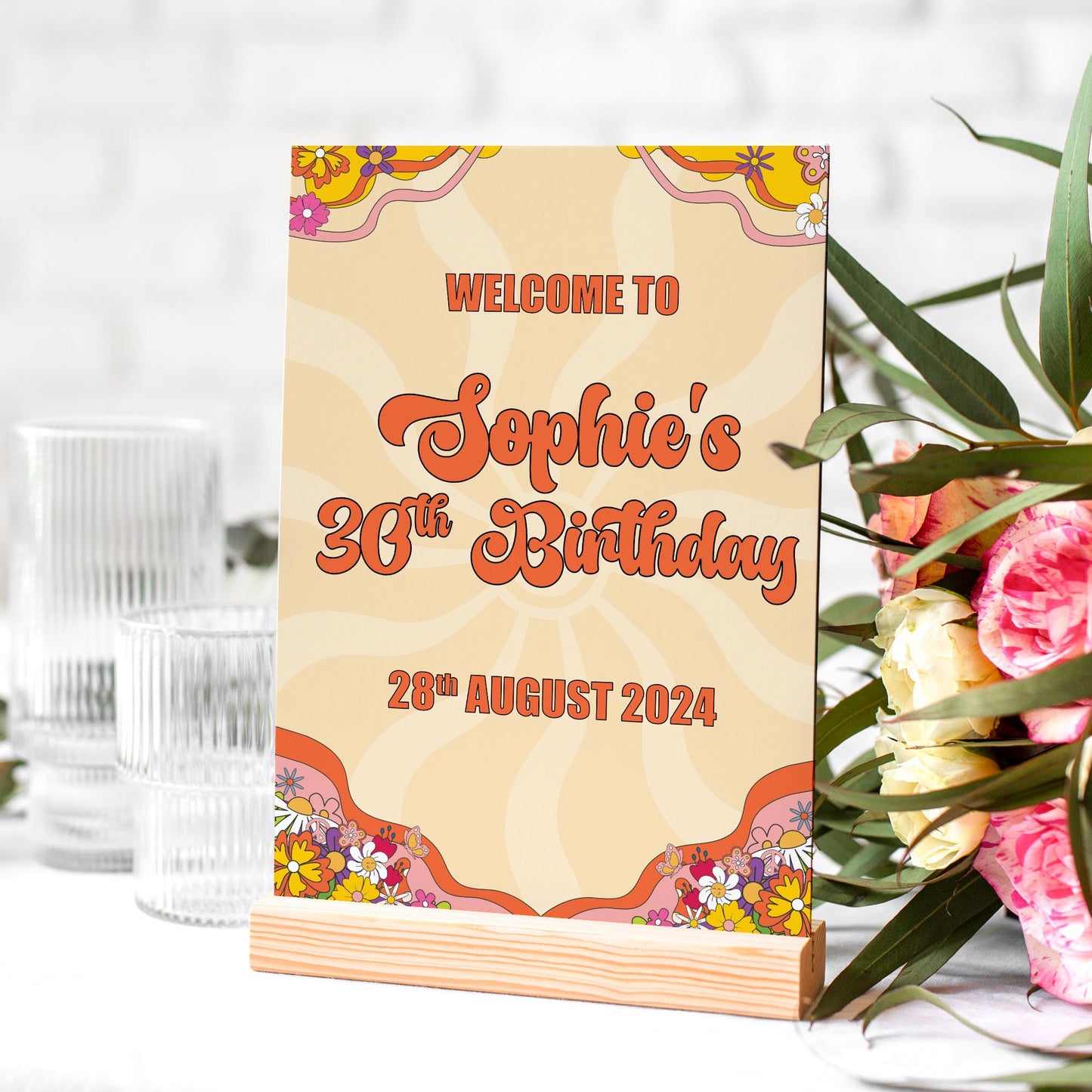 Retro Birthday Party Welcome Sign, 70's Birthday Party Theme, 60's Birthday Theme, Retro Groovy Party Sign,