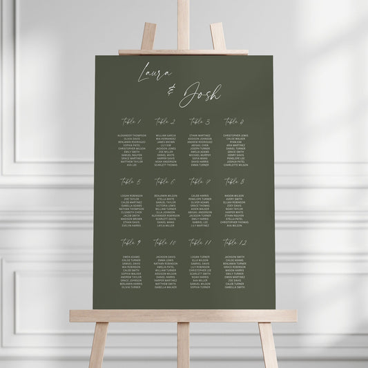 Olive Green Wedding Table Plan, Wedding Seating Sign, Olive Green Wedding Decor, Simple Olive Green Wedding Seating Plan Sign