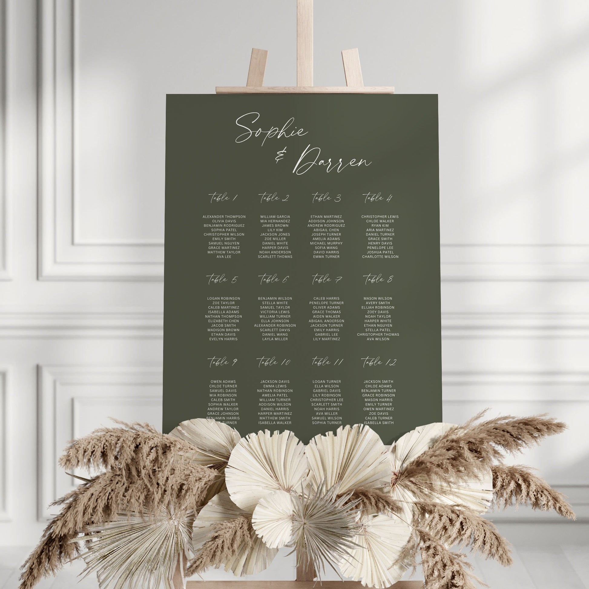 Olive Green Wedding Table Plan, Wedding Seating Sign, Olive Green Wedding Decor, Simple Olive Green Wedding Seating Plan Sign