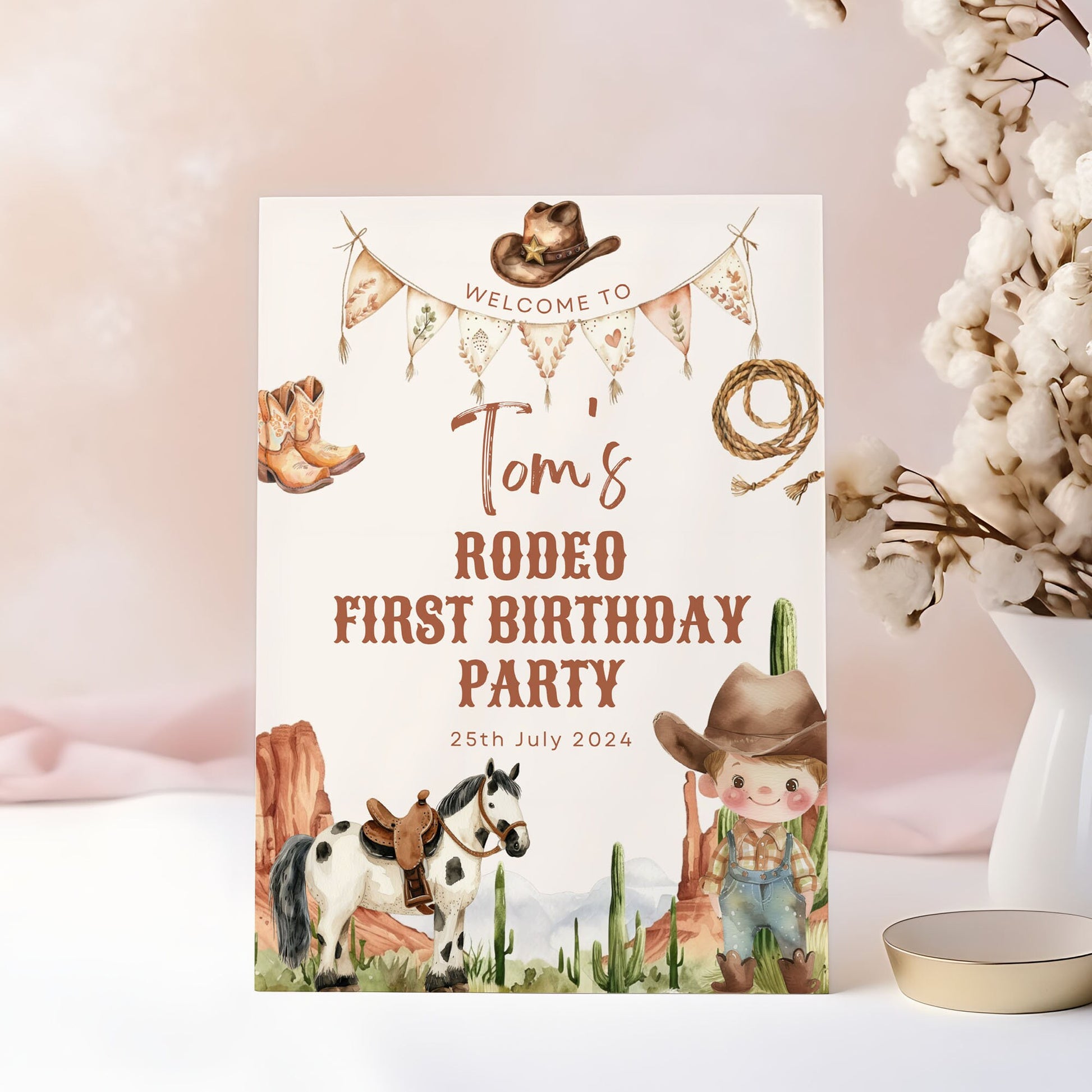 My First Rodeo Birthday Party Welcome Sign Rodeo 1st Birthday Party Decorations Cowboy 1st Birthday Party Sign, Printed Foamboard