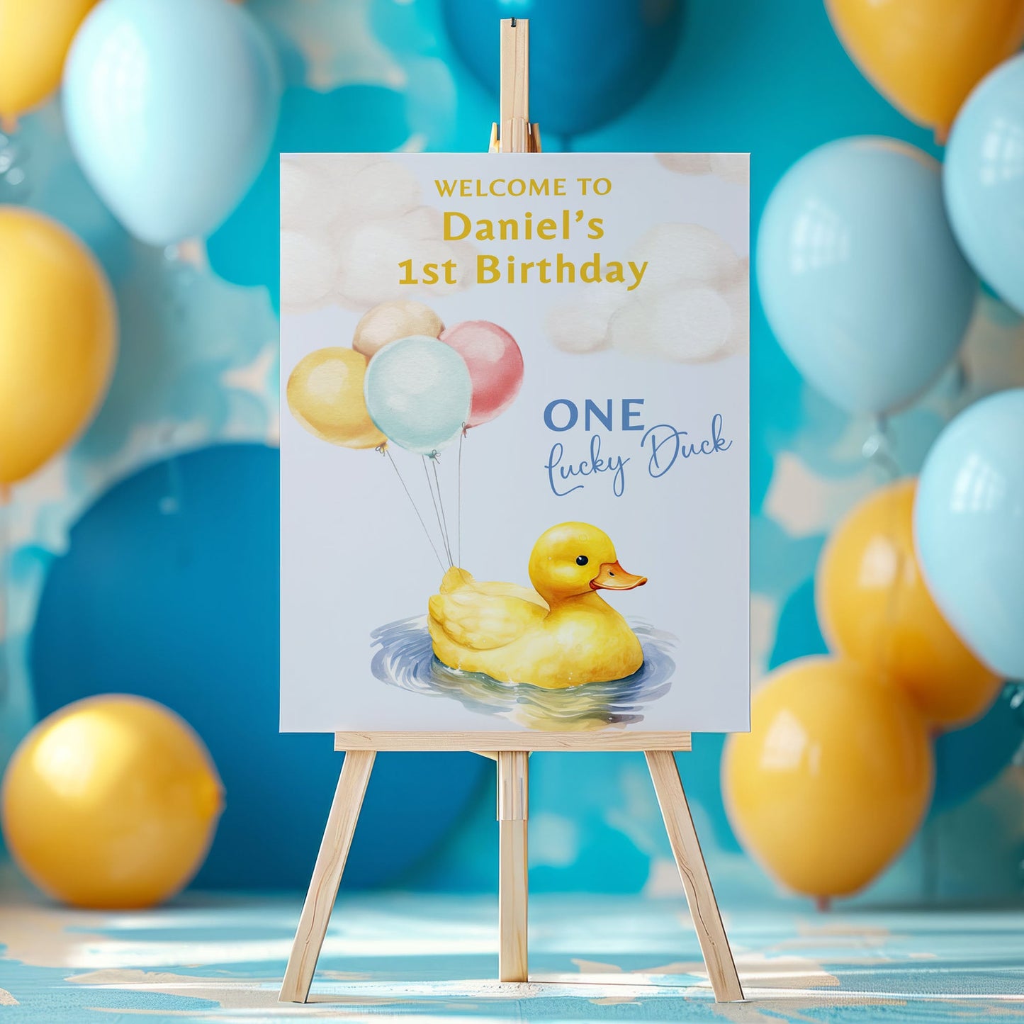 Duck First Birthday Party Welcome Sign One Lucky Duck Birthday Sign Rubber Duck Party Sign, Printed Foamboard