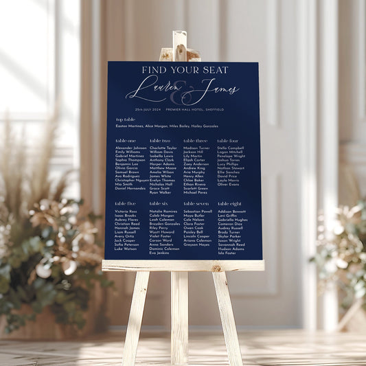 Elegant Navy Wedding Table Plan, Navy Seating Plan, Simple Navy Wedding Table Plan, Navy Find Your Seat Sign, Navy Wedding Entrance