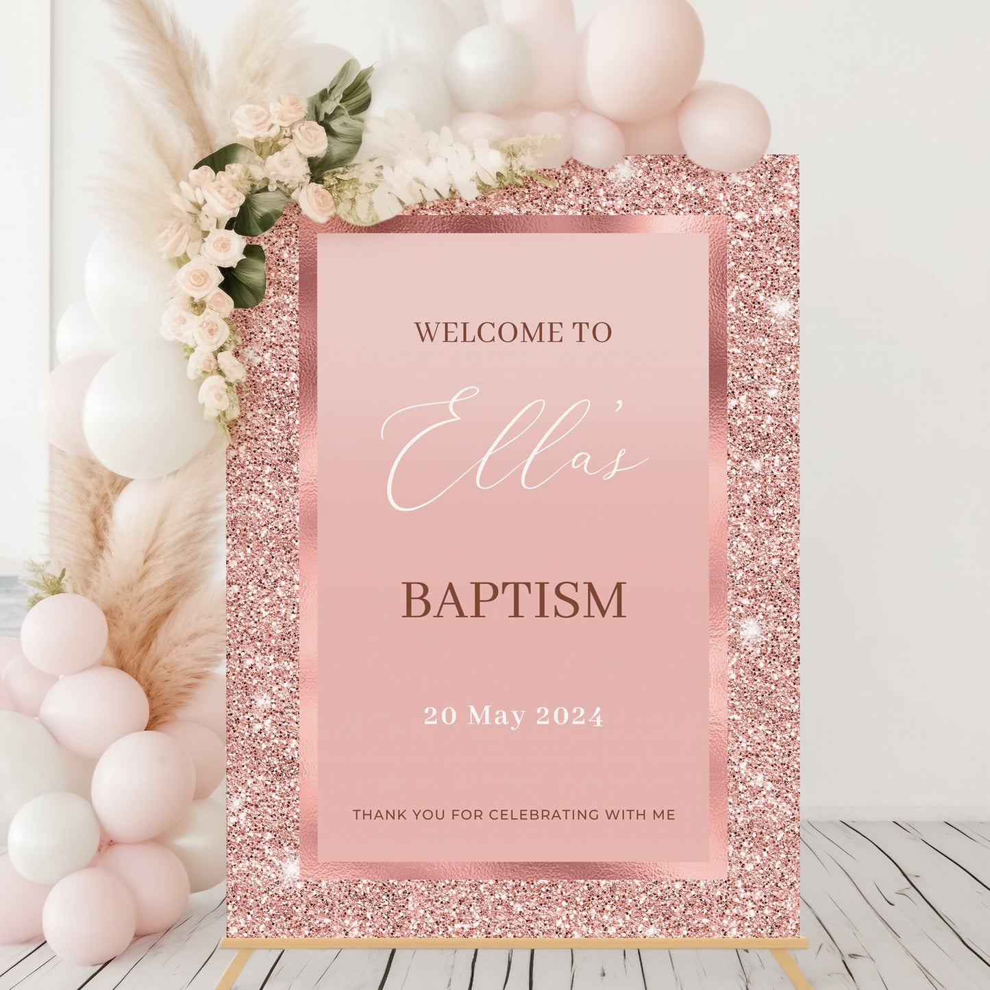 Rose Gold Holy Communion, Christening, Baptism or Naming Day Welcome Sign Pink Welcome Sign, Printed Foamboard