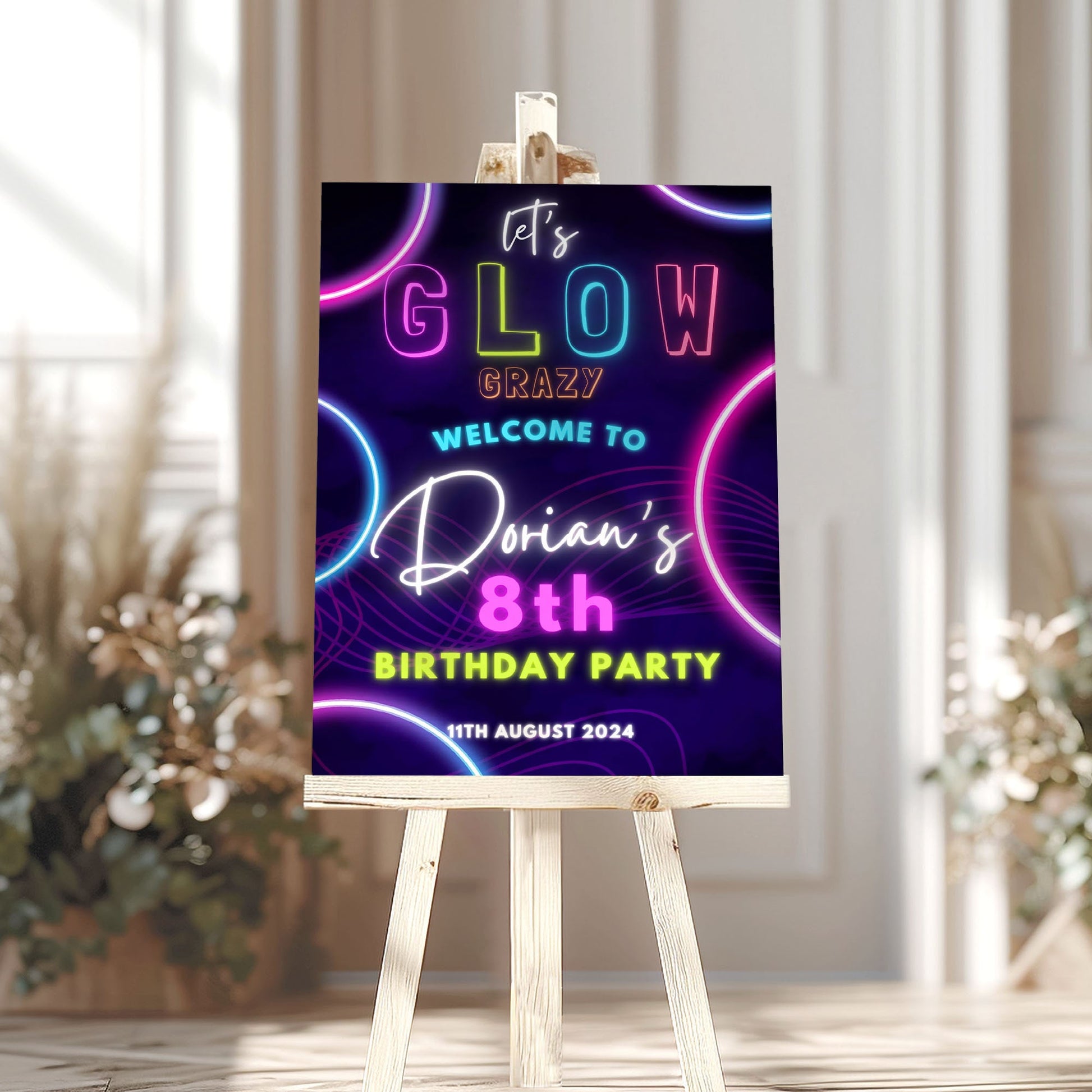 Glow Party Welcome Sign Neon Glow Birthday Party Custom Sign Girls Birthday Party Sign Let's Glow Crazy Party Sign School Leavers Party Sign