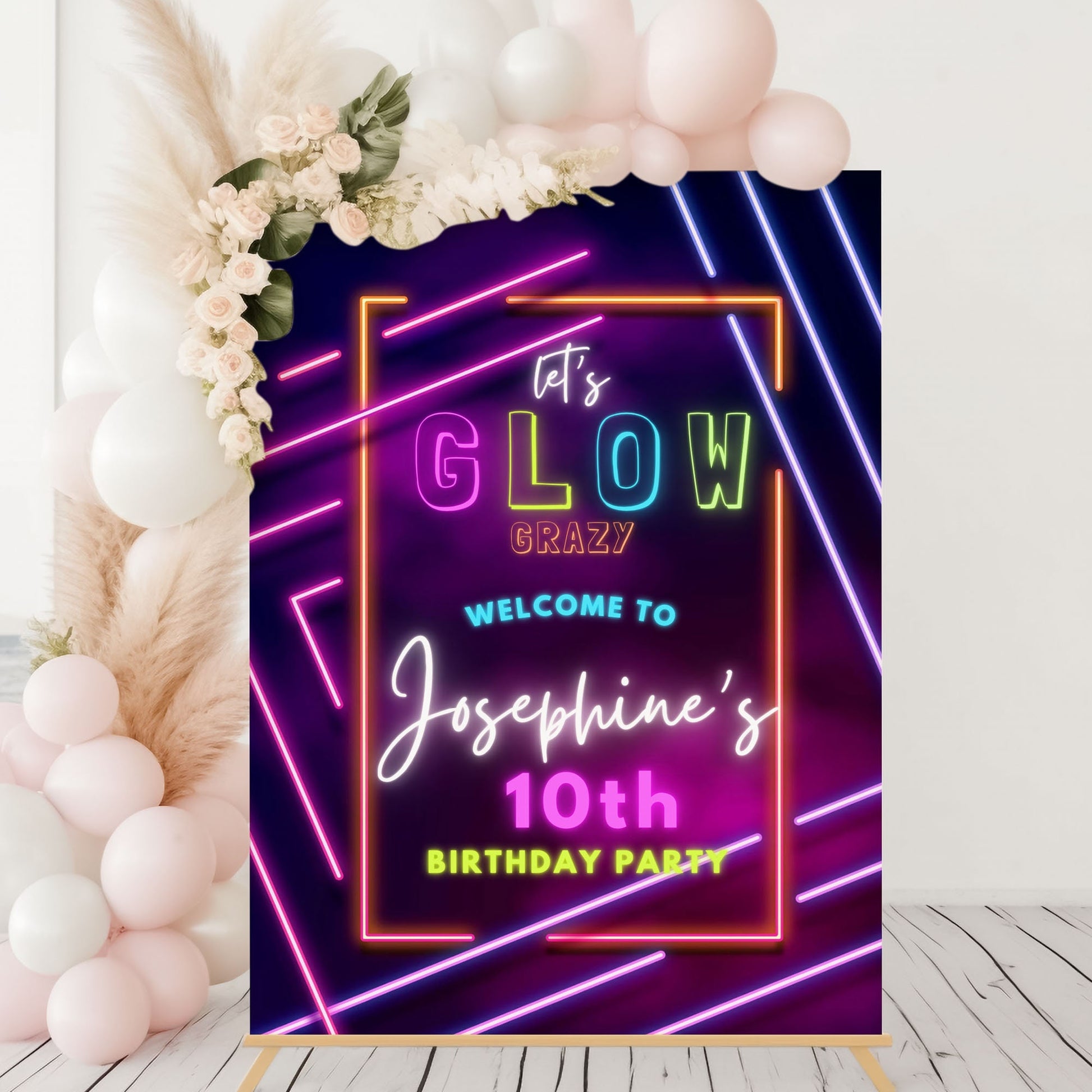 Let's Glow Crazy Party Sign Neon Birthday Party Sign Glow Party Custom Sign Girls Birthday Party Sign School Leavers Party Sign