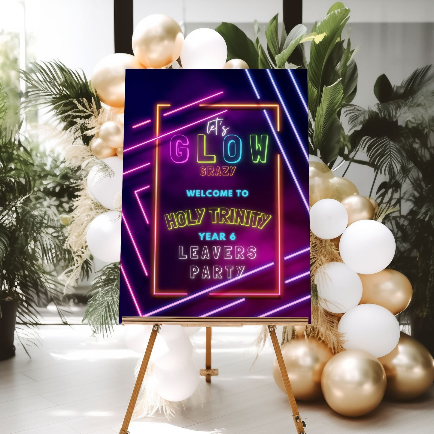 Let's Glow Crazy Party Sign Neon Birthday Party Sign Glow Party Custom Sign Girls Birthday Party Sign School Leavers Party Sign