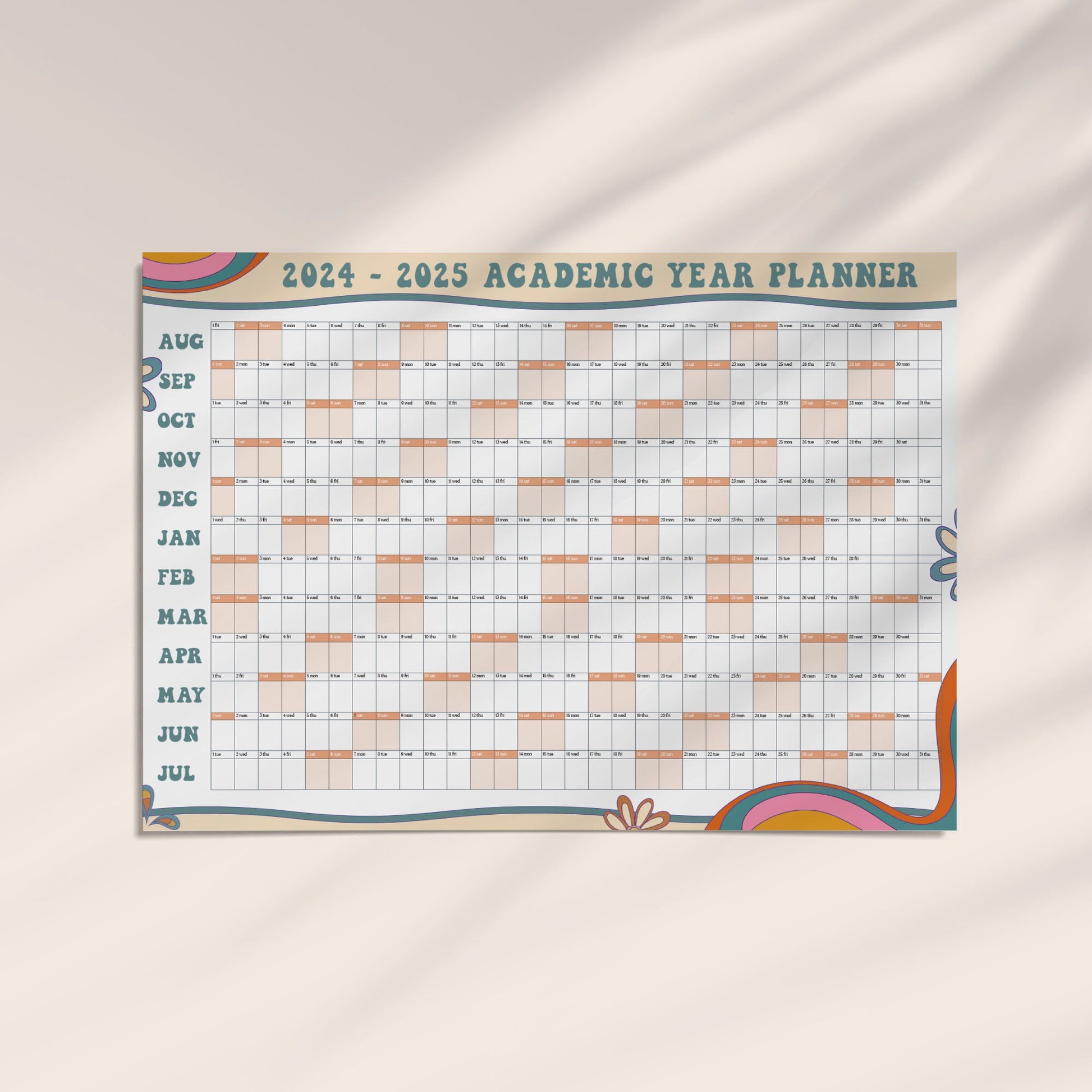 Academic Wall Calendar 2024-2025, Retro A1 School Year Classroom Wall Planner, Large Teacher Wall Planner, Student Academic Wall Calendar