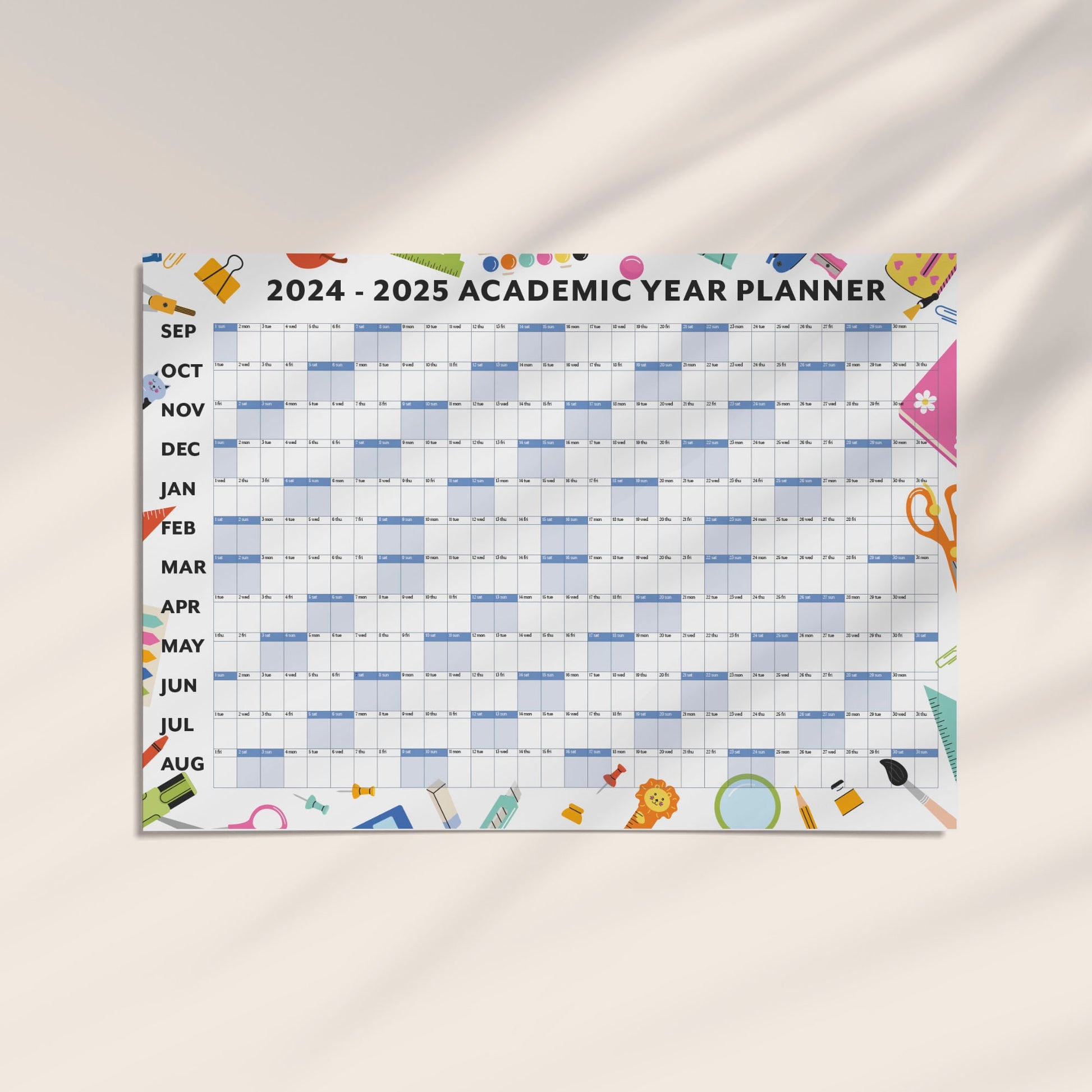 Academic Wall Calendar 2024-2025, Classroom A1 School Year Wall Planner, Large Teacher Wall Planner, Student Academic Wall Calendar