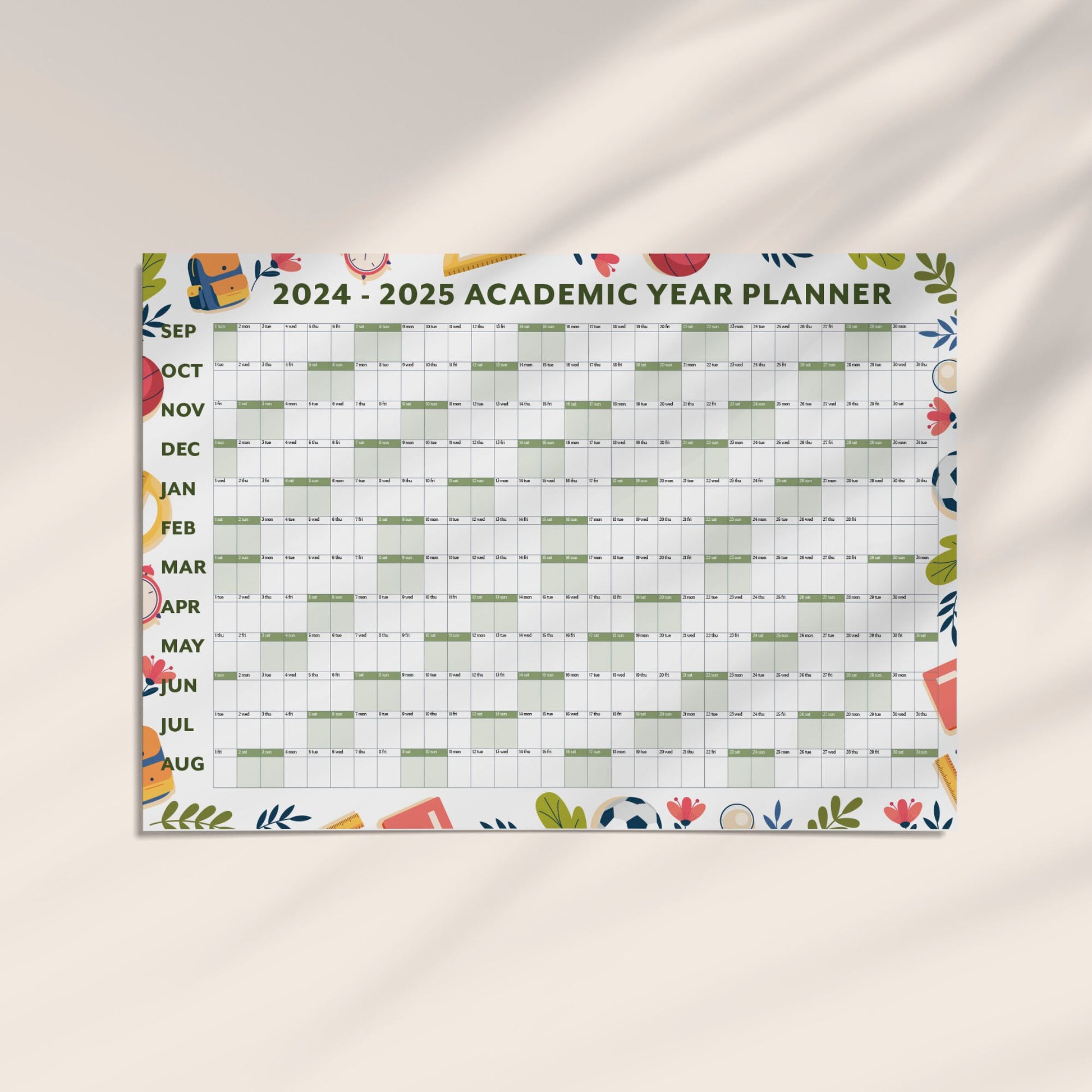 Academic Wall Calendar 2024-2025, Classroom A1 School Year Wall Planner, Large Teacher Wall Planner, Student Academic Wall Calendar