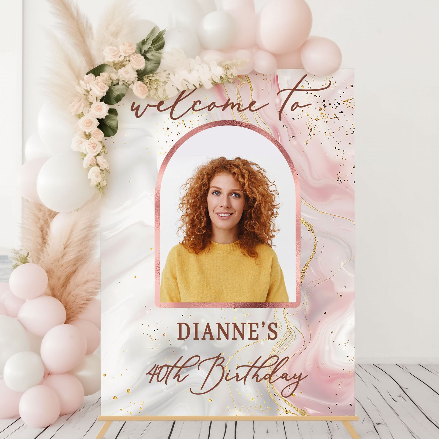 Rose Gold Birthday Party Welcome Sign with Photo 18th Birthday Party Welcome Sign 21st Birthday Party Pink Party Decor Photo Party Sign