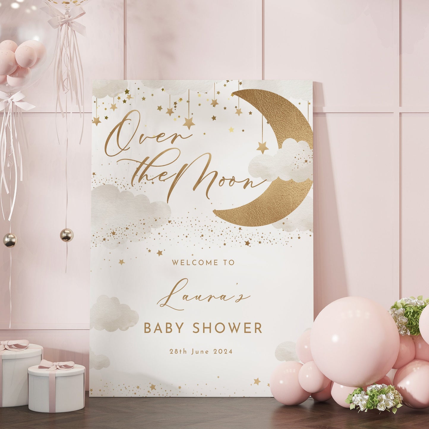 Over the Moon Baby Shower Selfie Frame & Sign