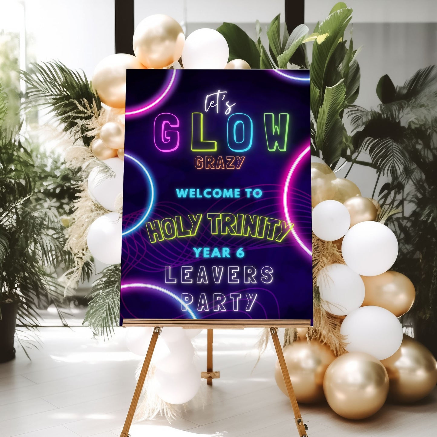 Glow Party Welcome Sign Neon Glow Birthday Party Custom Sign Girls Birthday Party Sign Let's Glow Crazy Party Sign School Leavers Party Sign