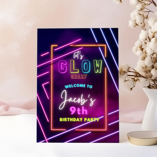 Let's Glow Crazy Party Sign Neon Birthday Party Sign Glow Party Custom Sign Girls Birthday Party Sign School Leavers Party Sign