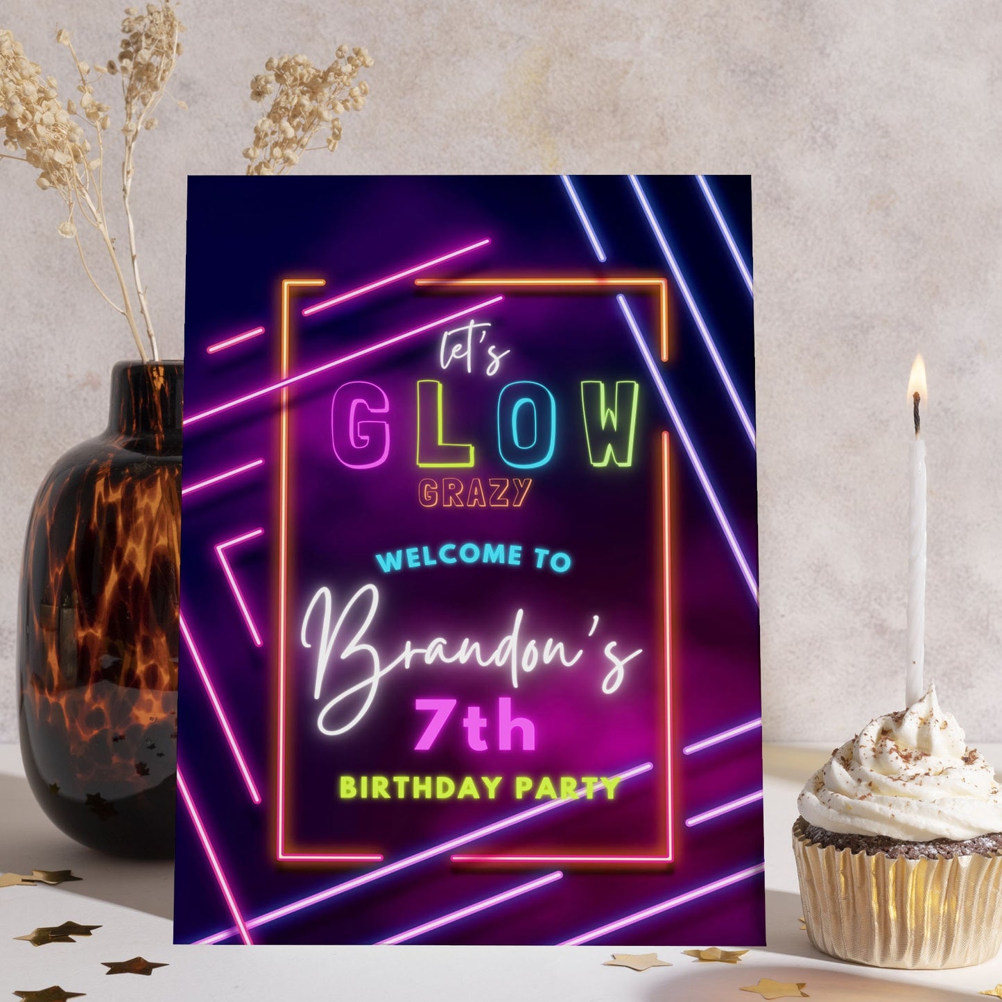 Let's Glow Crazy Party Sign Neon Birthday Party Sign Glow Party Custom Sign Girls Birthday Party Sign School Leavers Party Sign