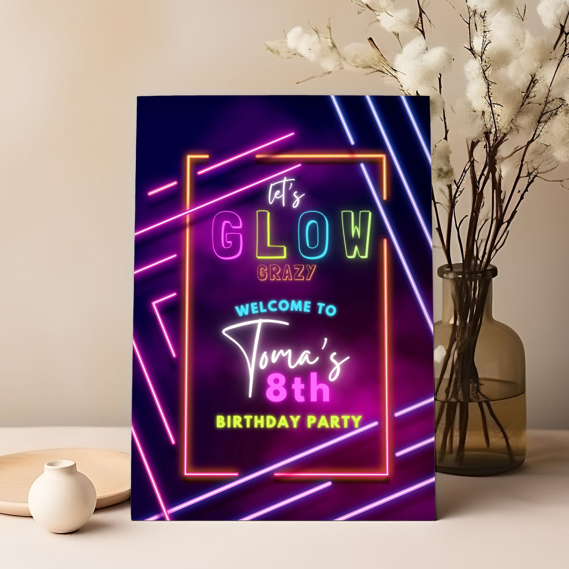 Let's Glow Crazy Party Sign Neon Birthday Party Sign Glow Party Custom Sign Girls Birthday Party Sign School Leavers Party Sign