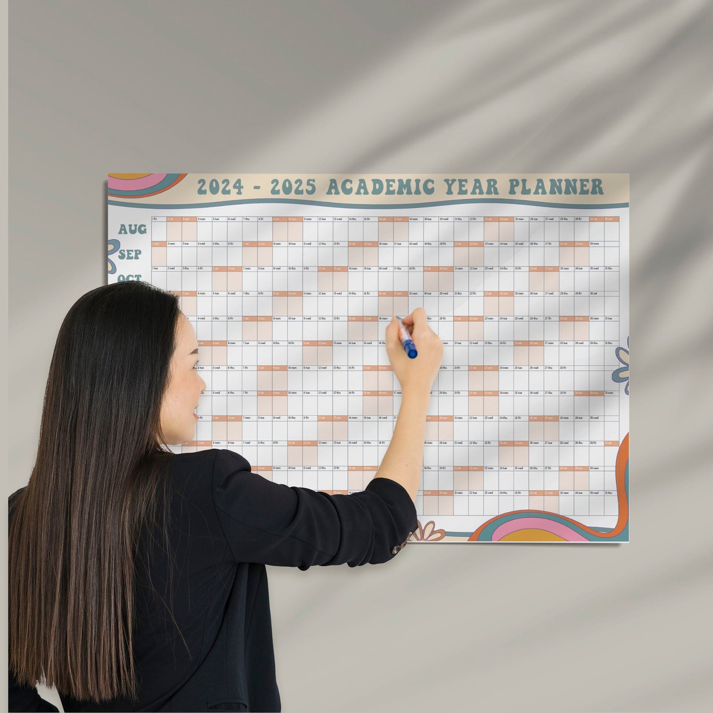 Academic Wall Calendar 2024-2025, Retro A1 School Year Classroom Wall Planner, Large Teacher Wall Planner, Student Academic Wall Calendar