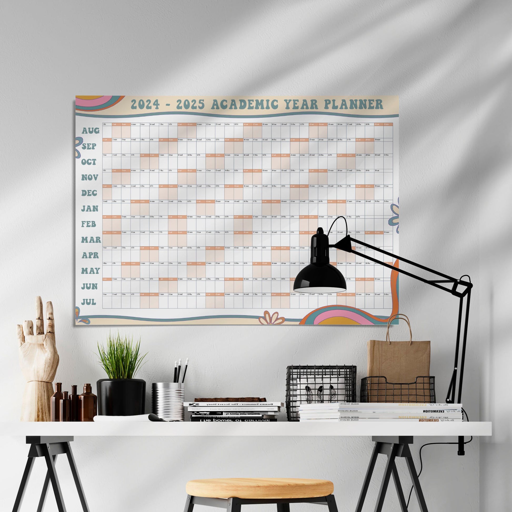 Academic Wall Calendar 2024-2025, Retro A1 School Year Classroom Wall Planner, Large Teacher Wall Planner, Student Academic Wall Calendar