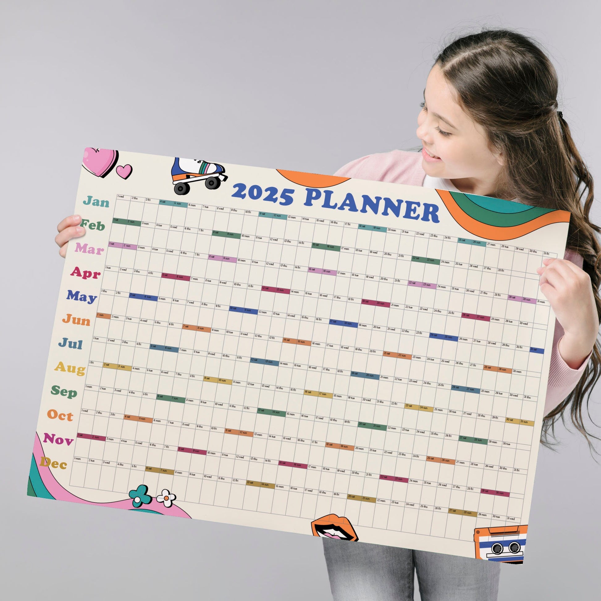 Retro 2025 Year Wall Calendar, A1 Year Planner, Large Annual Wall Planner, A1 Office Wall Planner, Year to View Calendar, Monthly Calendar