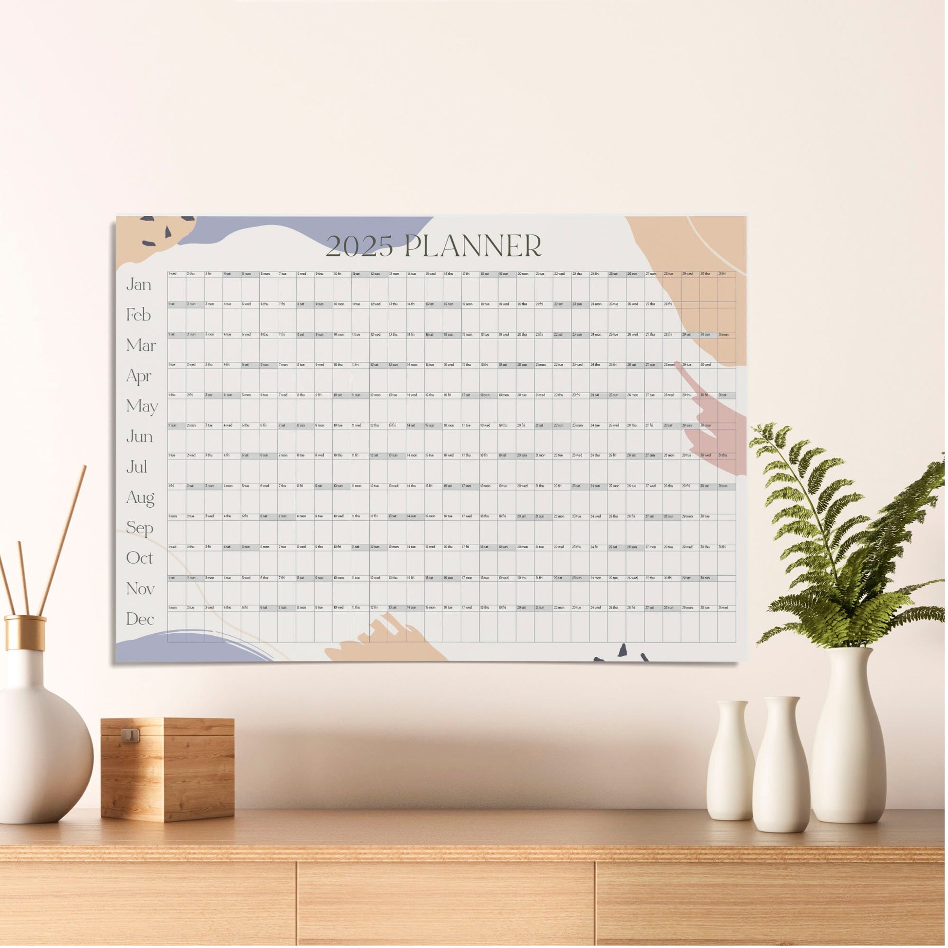 Pastel 2025 Year Wall Calendar, A1 Year Planner, Large Annual Wall Planner, A1 Office Wall Planner, Year to View Calendar, Monthly Calendar