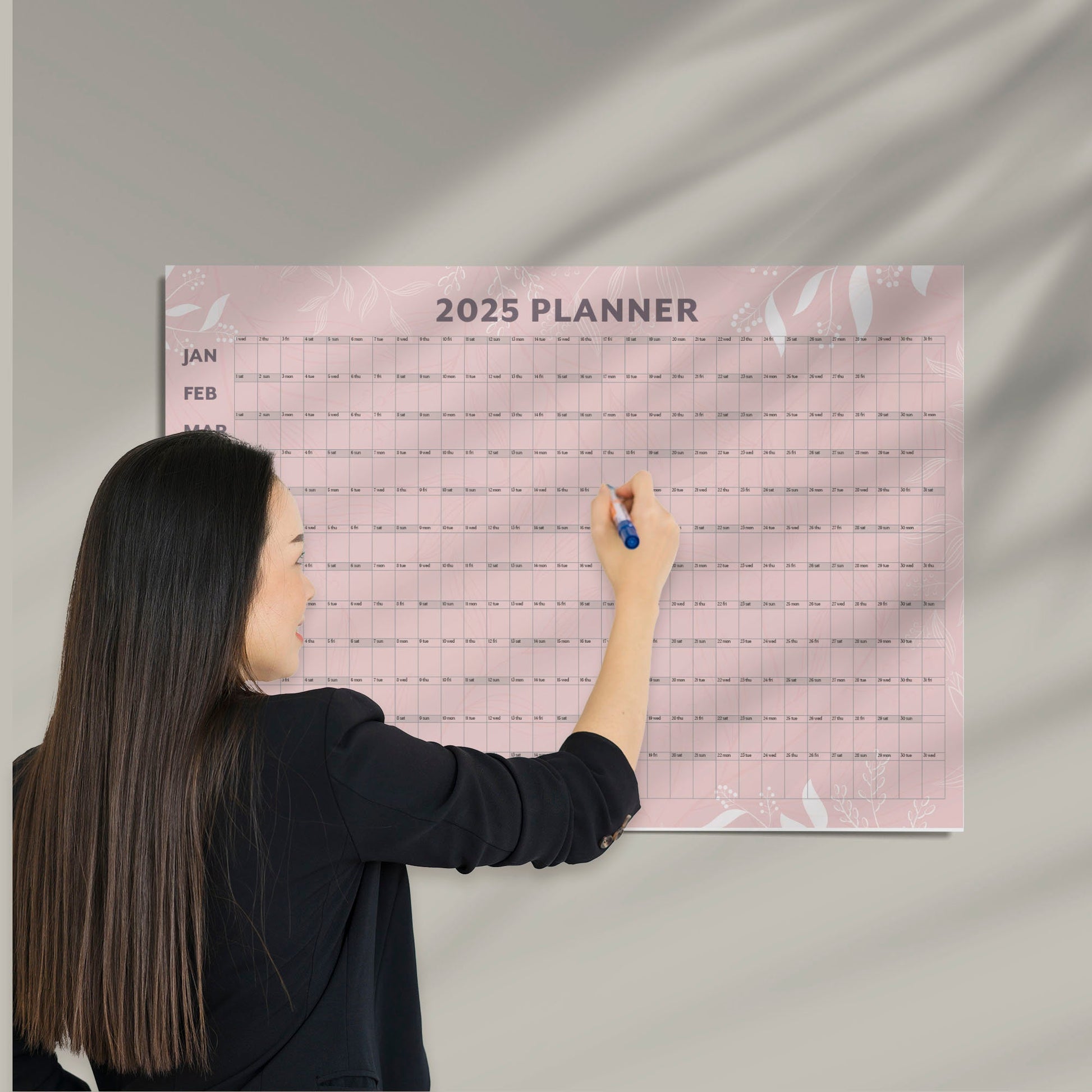 Pink 2025 Year Wall Calendar, A1 Year Planner, Large Annual Wall Planner, A1 Office Wall Planner, Year to View Calendar, Monthly Calendar