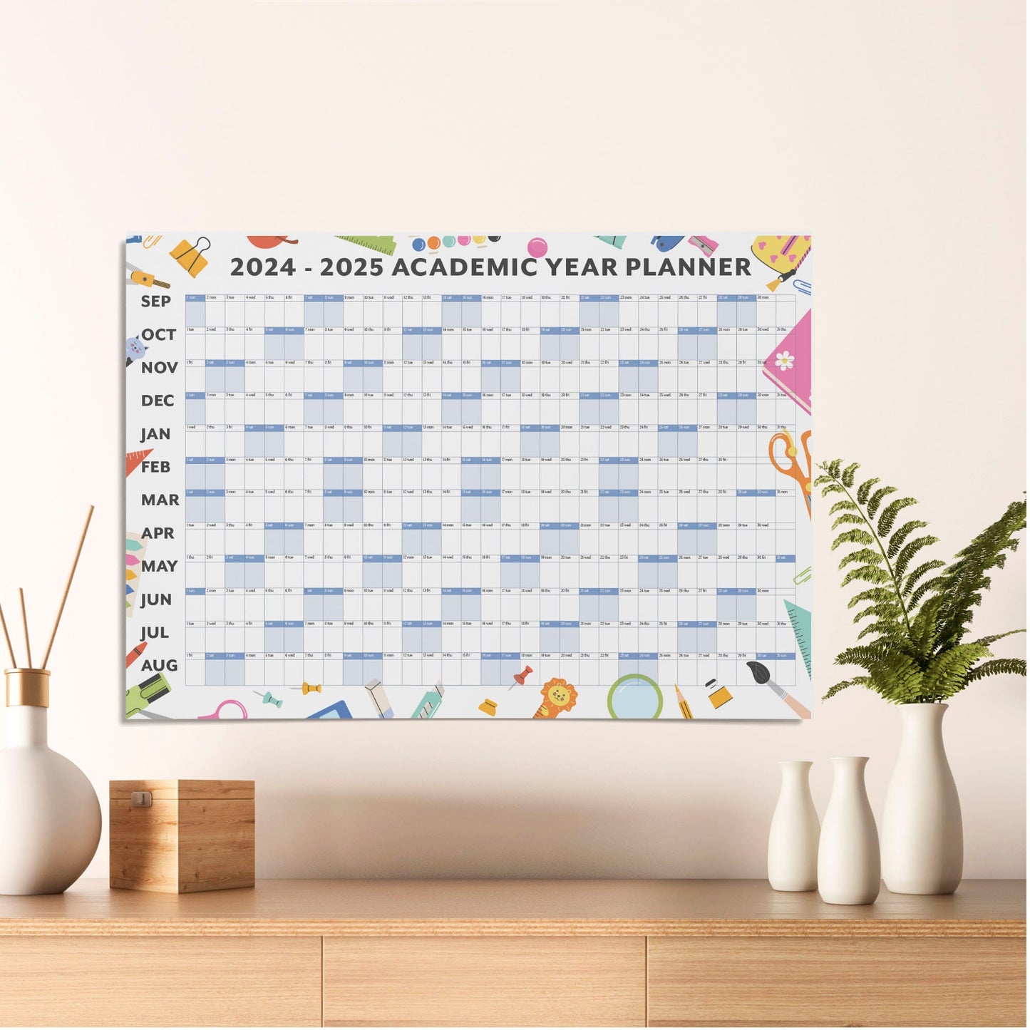 Academic Wall Calendar 2024-2025, Classroom A1 School Year Wall Planner, Large Teacher Wall Planner, Student Academic Wall Calendar