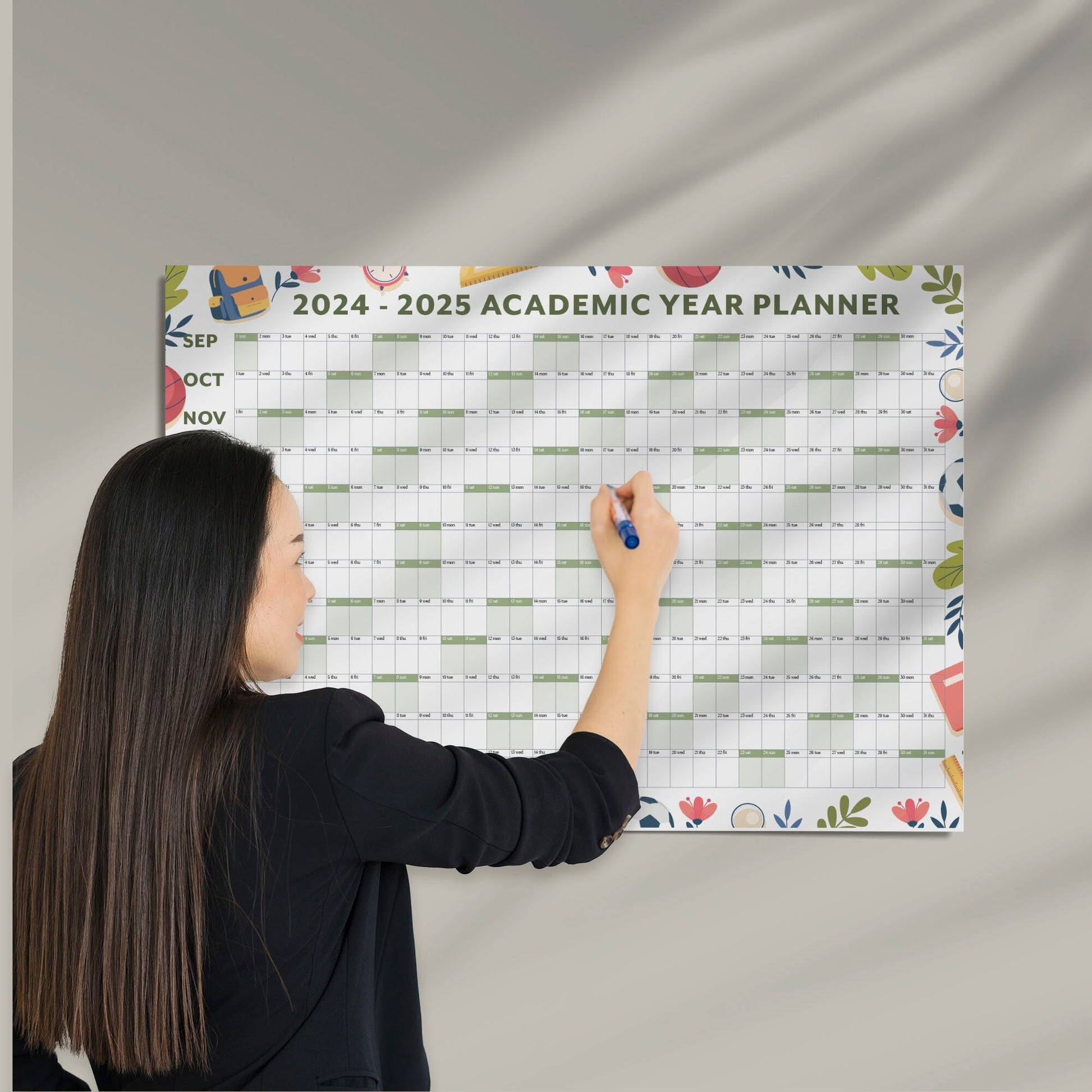 Academic Wall Calendar 2024-2025, Classroom A1 School Year Wall Planner, Large Teacher Wall Planner, Student Academic Wall Calendar