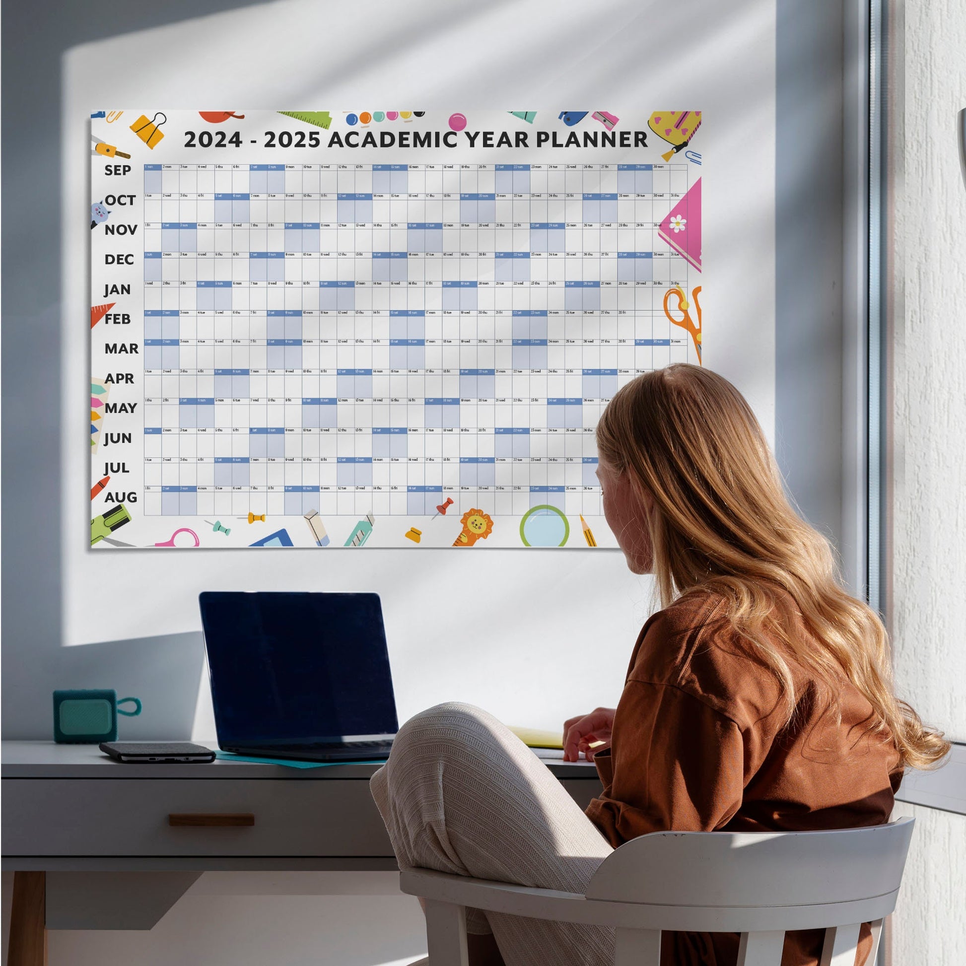 Academic Wall Calendar 2024-2025, Classroom A1 School Year Wall Planner, Large Teacher Wall Planner, Student Academic Wall Calendar